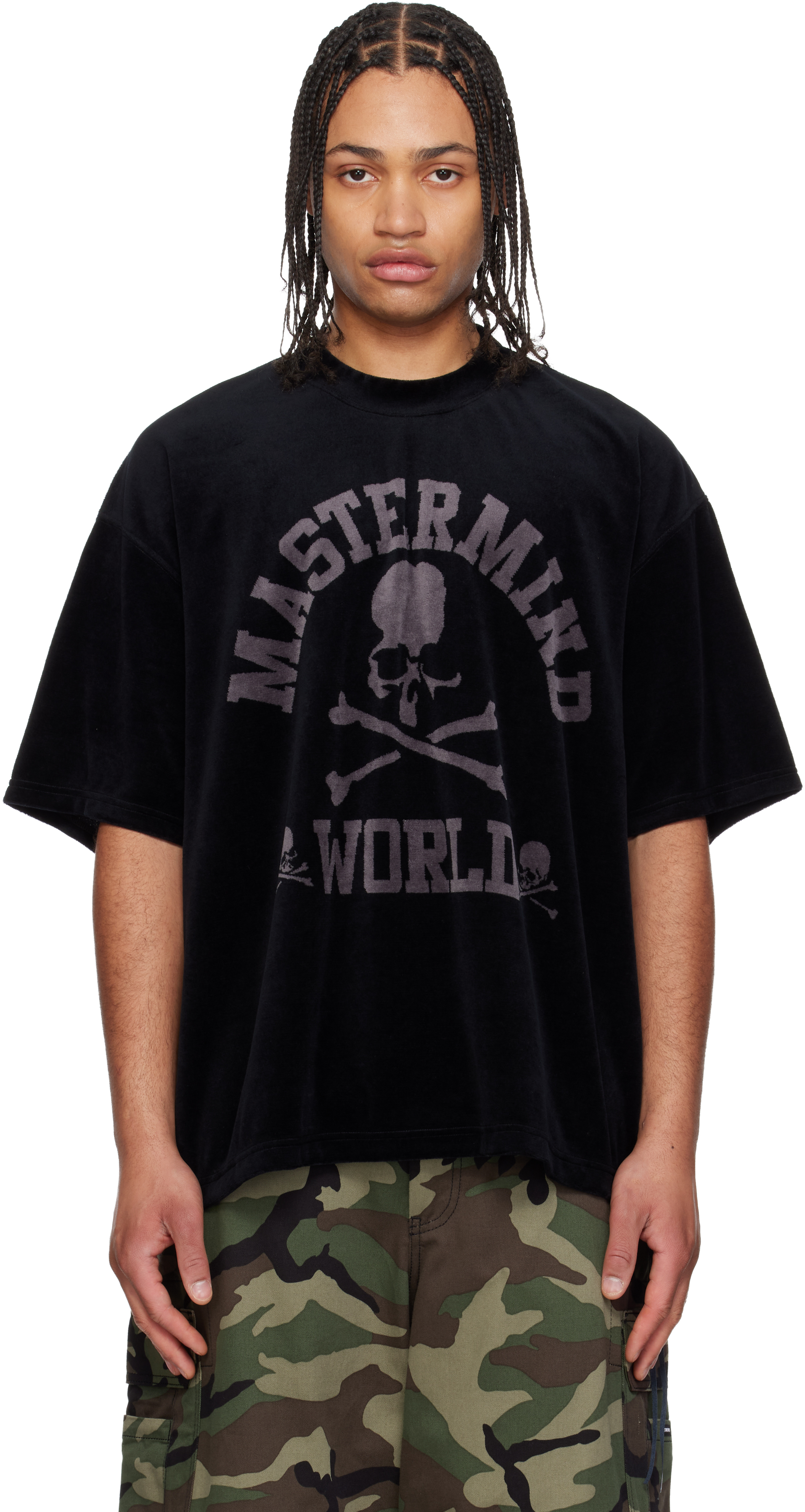 MASTERMIND WORLDのブラック ベロア Tシャツがセール中