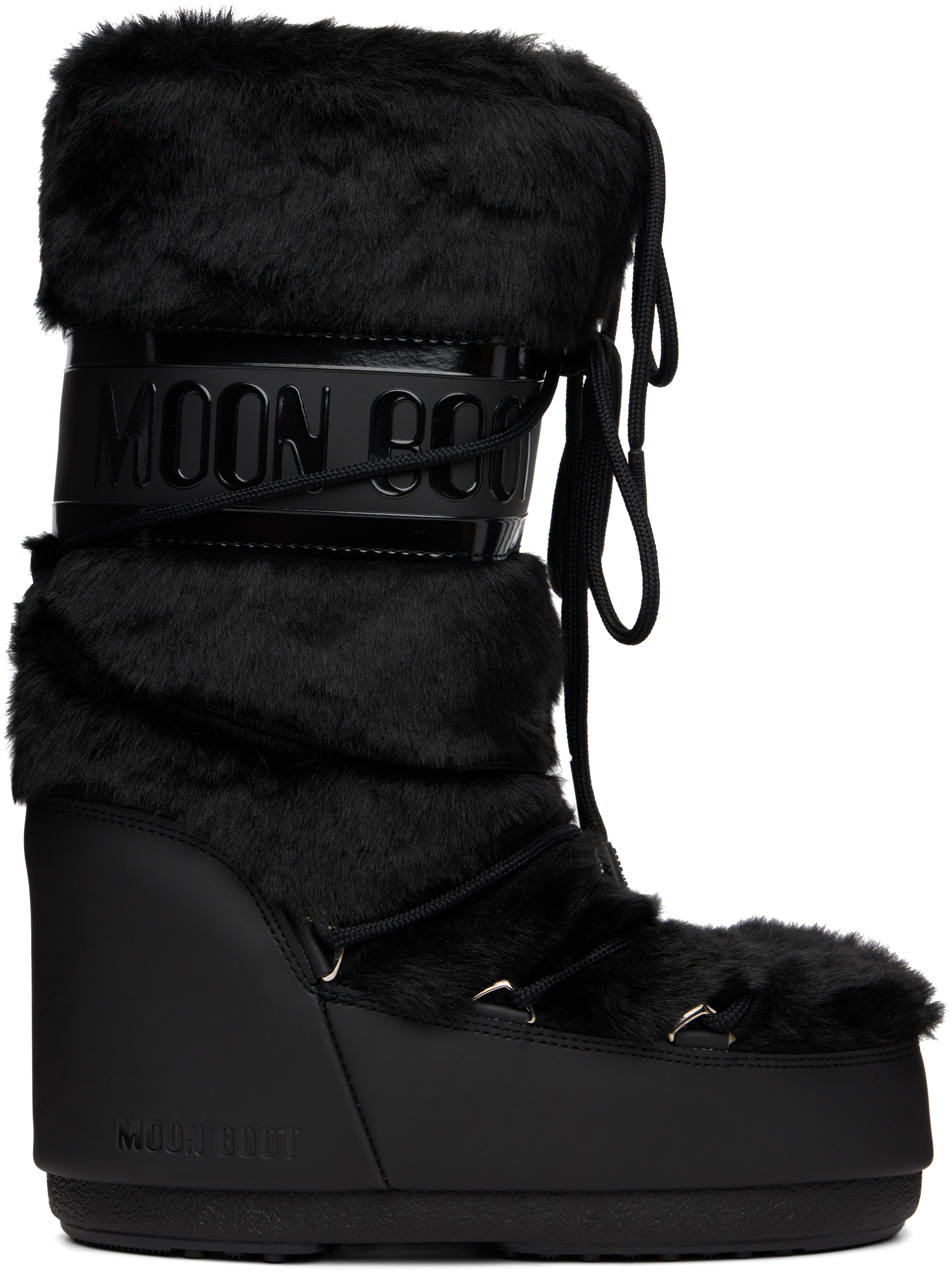 Moon Boot: Black Icon Faux-Fur Boots | SSENSE