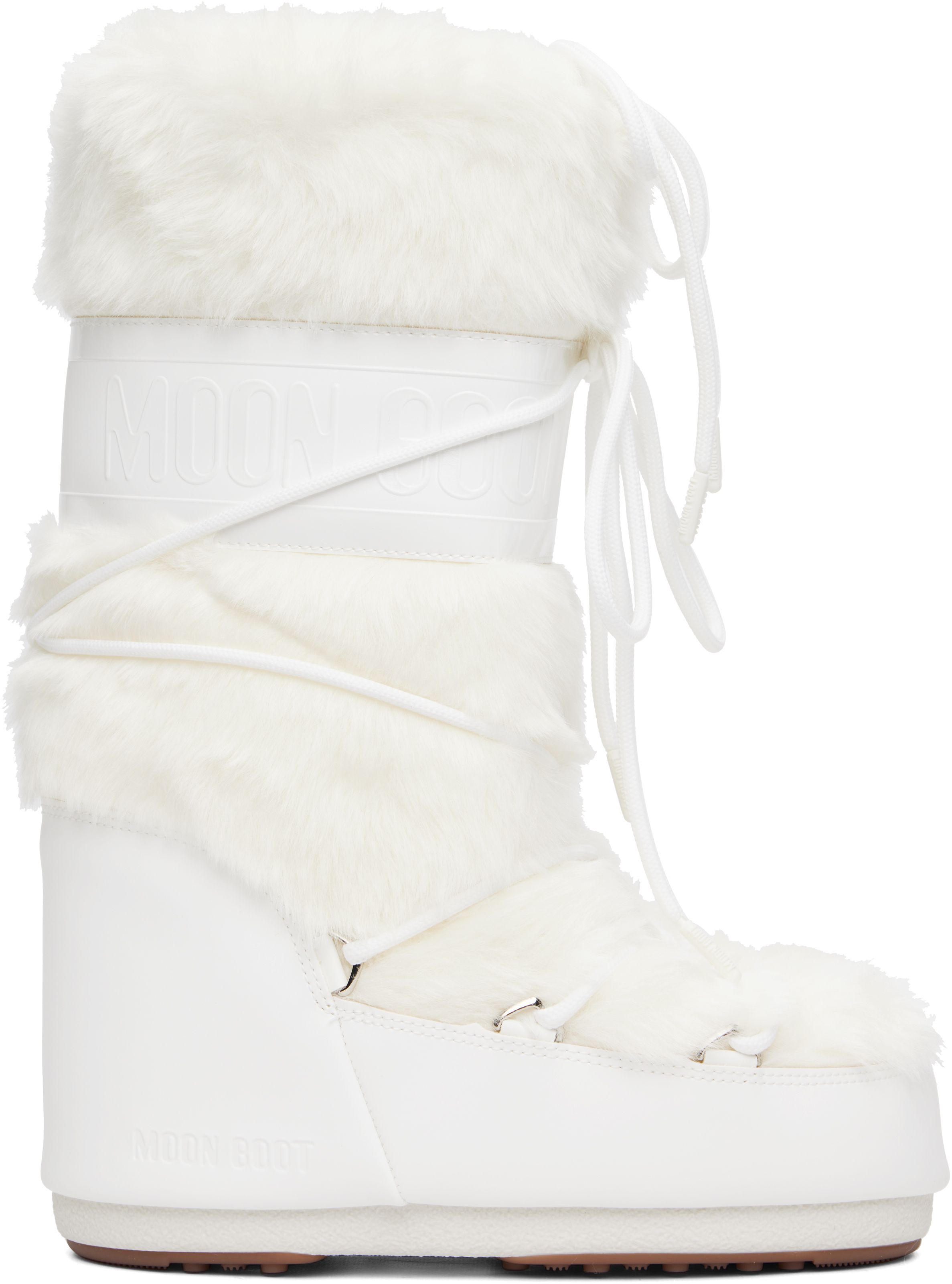 【MOON BOOT】ホワイト フェイクファー スノーブーツ24.5㎝ Moon Boot: White Icon Faux-Fur Boots | SSENSE