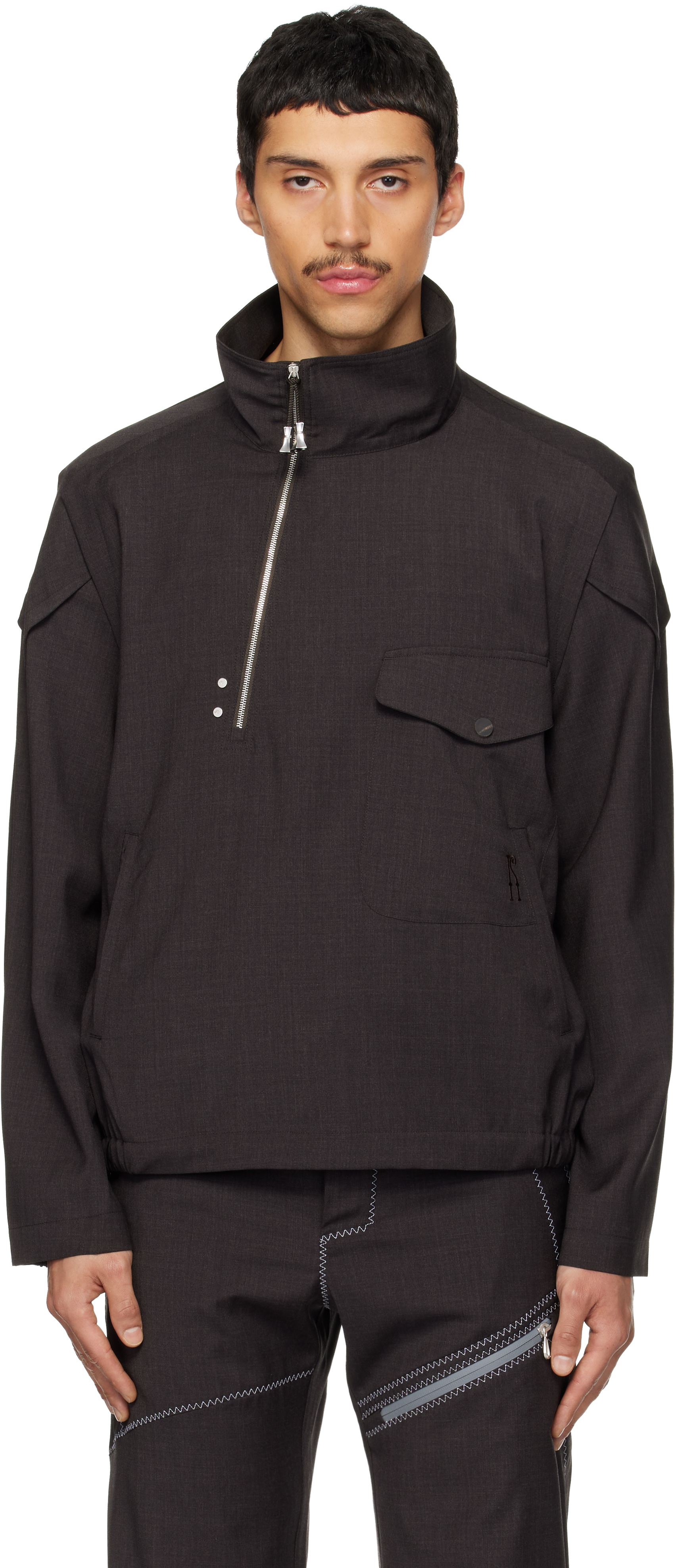 Kiko Kostadinov: Brown Farkas Pullover Jacket | SSENSE Kiko Kostadinov: Brown Farkas Pullover Jacket | SSENSE