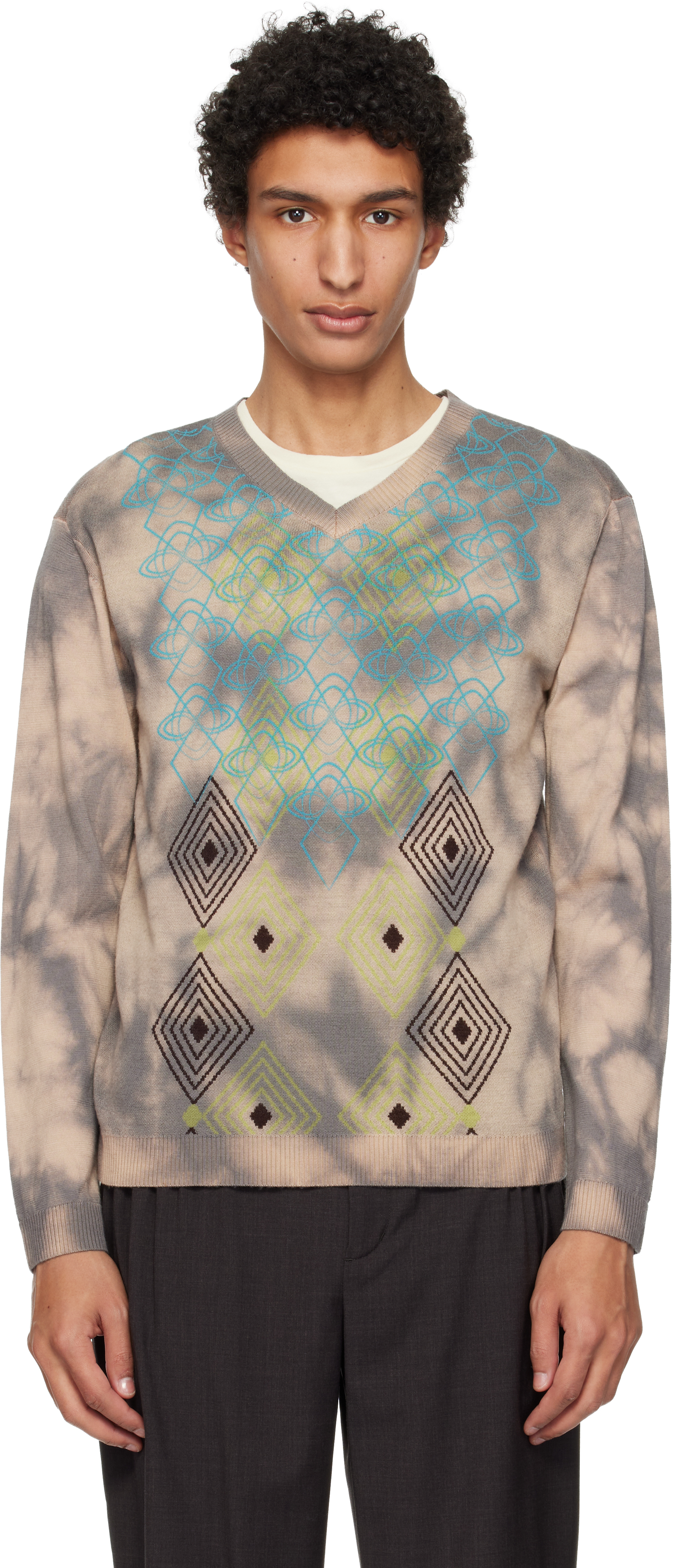 Kiko Kostadinov Taupe Hatha V-Neck Knit Sweater