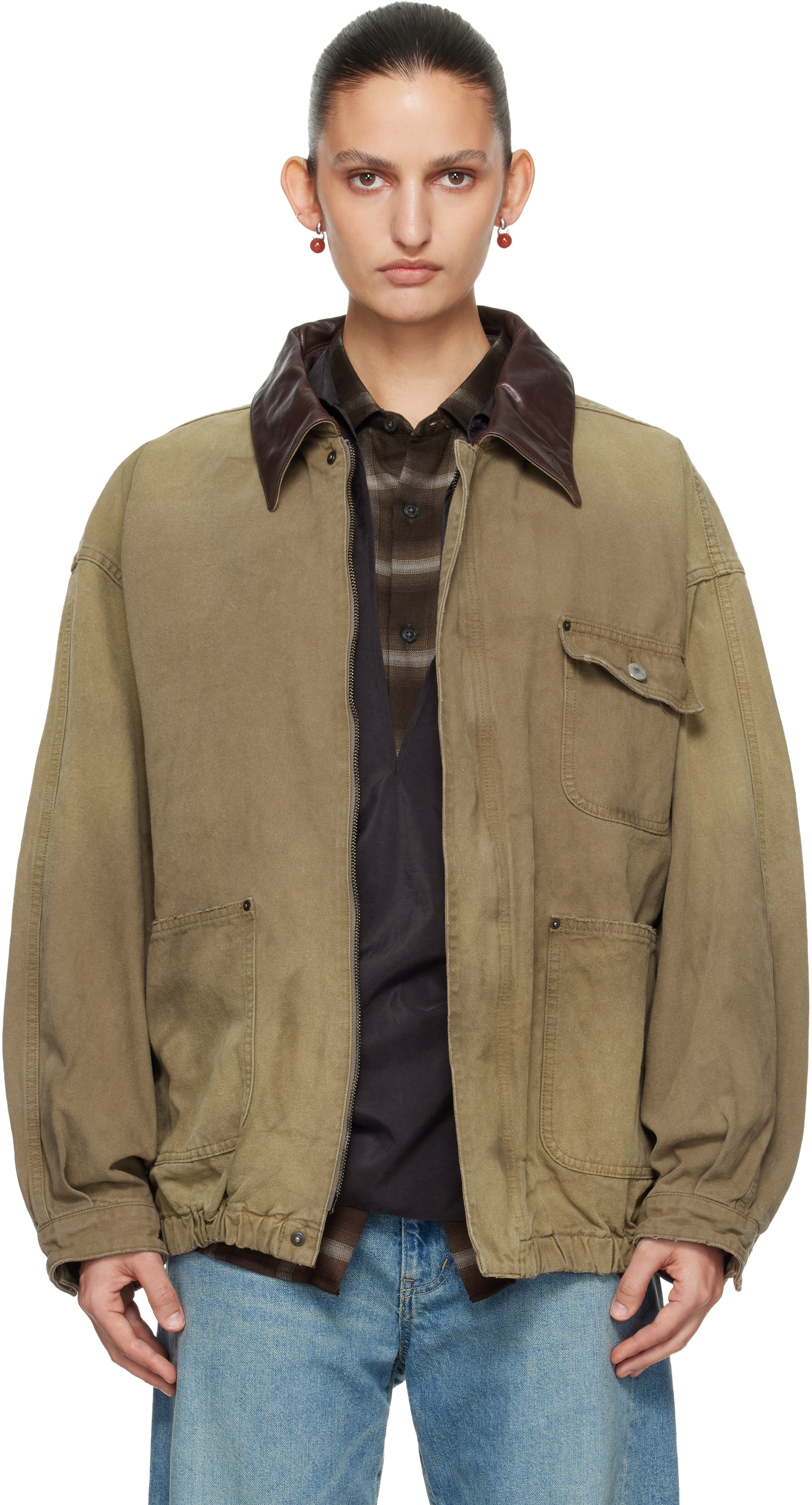 【新品】 ssstein SULFUR DYED OXFORD VINTAGE ssstein: Beige Sulfur Dyed Oxford Vintage Jacket | SSENSE
