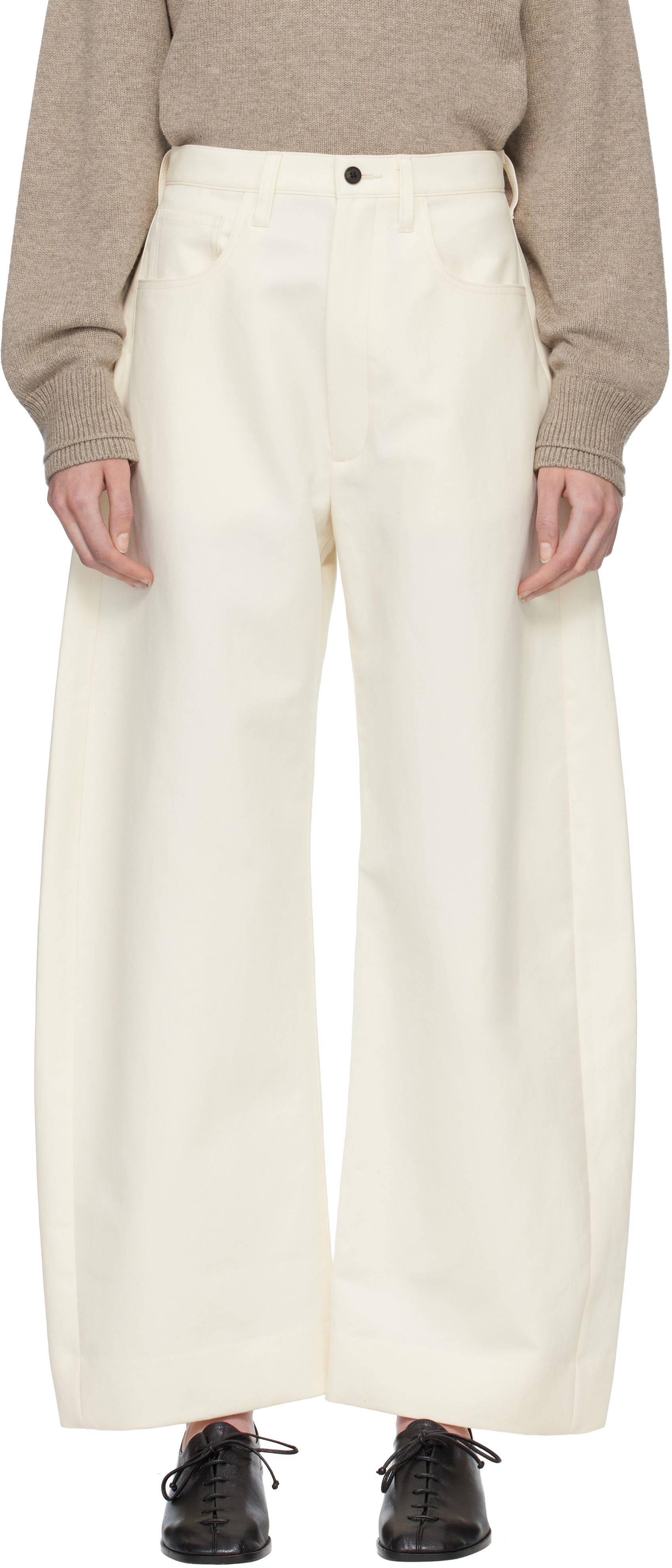 ssstein: Off-White Double Weave Cotton Round Trousers | SSENSE