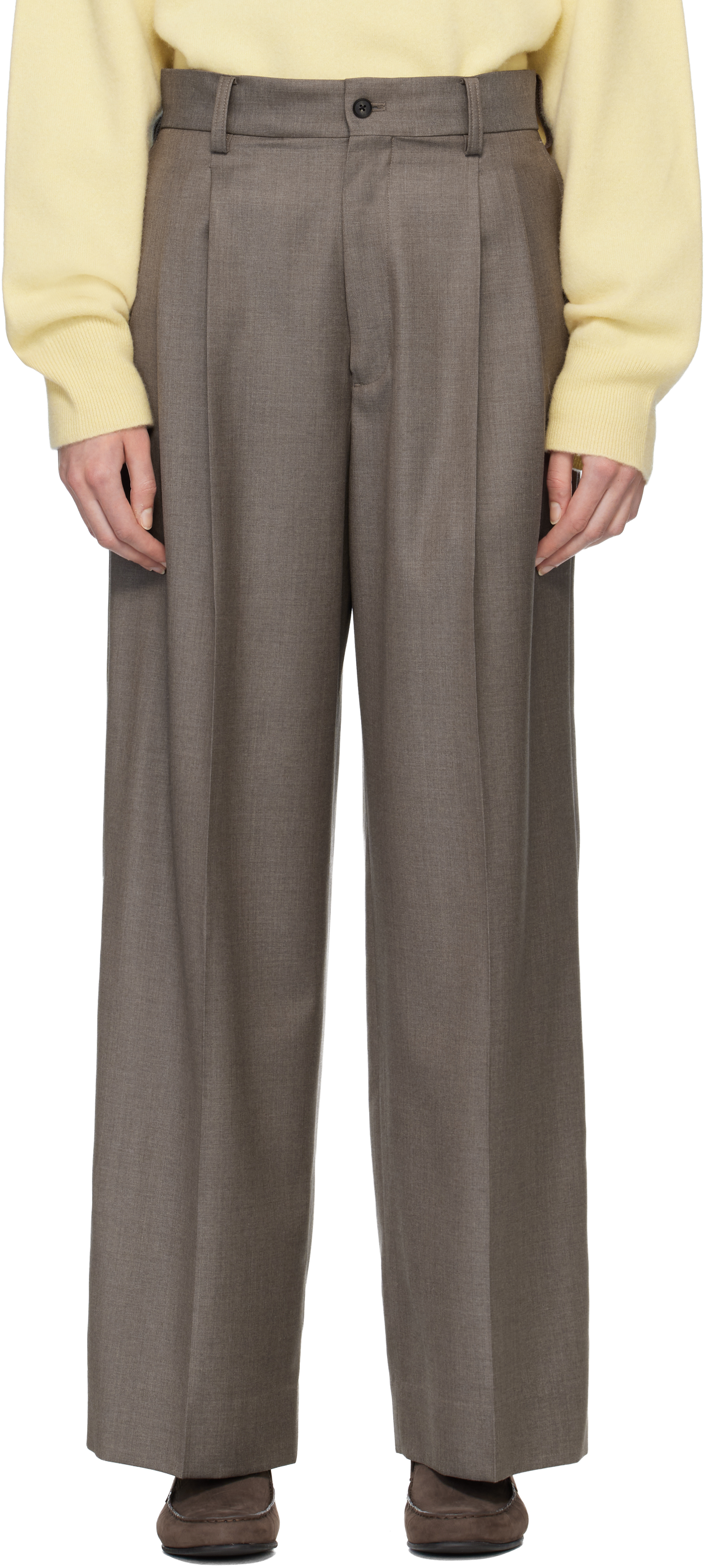ssstein: Gray Extra Fine Wool Long Wide Trousers | SSENSE
