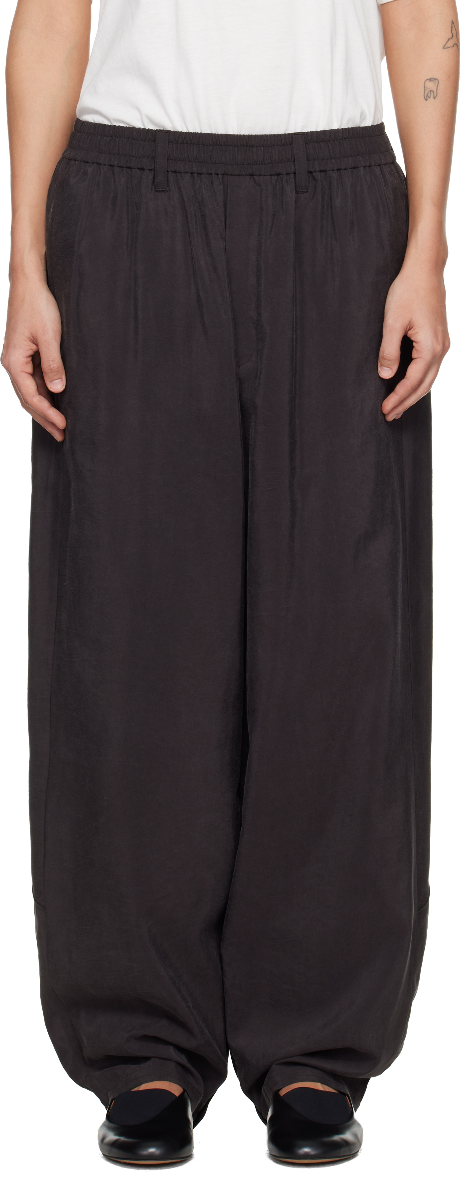 ssstein Brown Silk Nylon Track Trousers