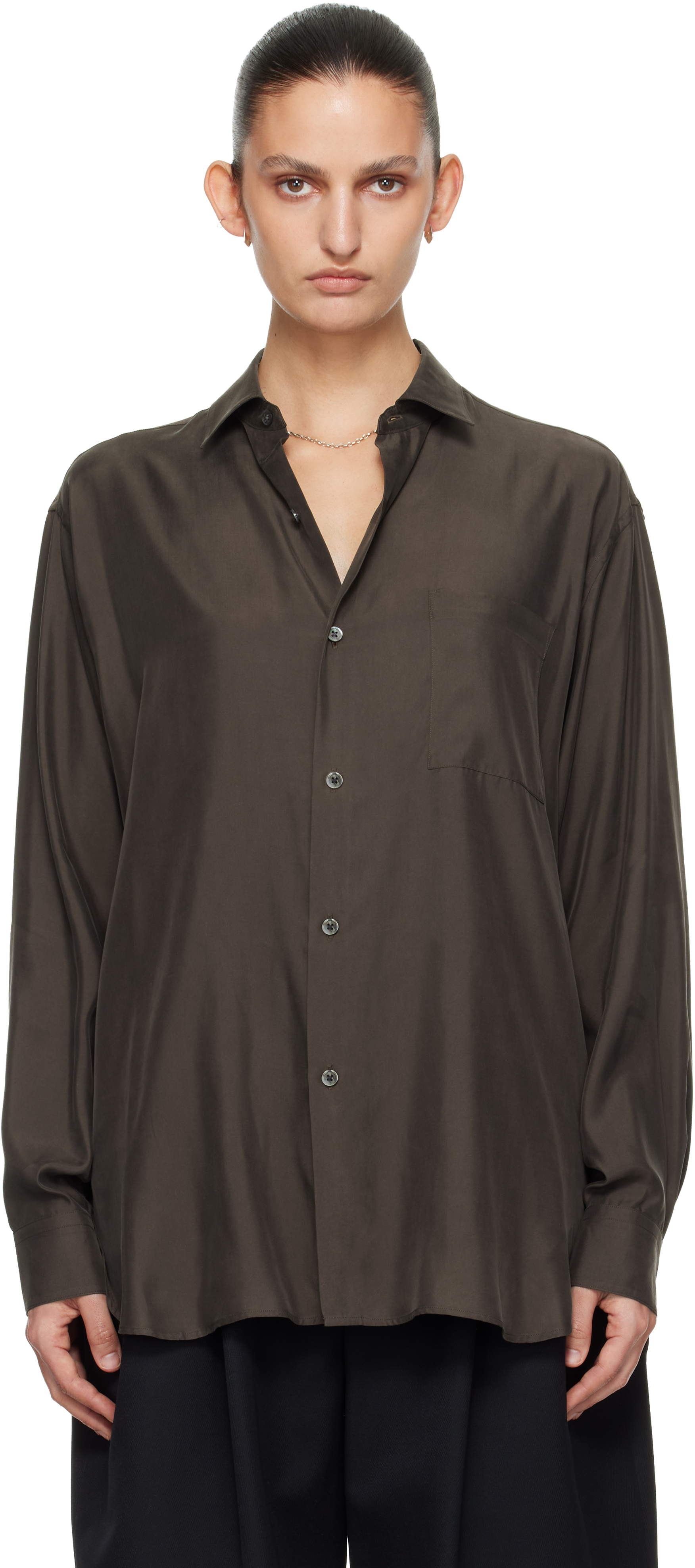 Brown Cupro Twill Oversized LS Shirt by ssstein on Sale