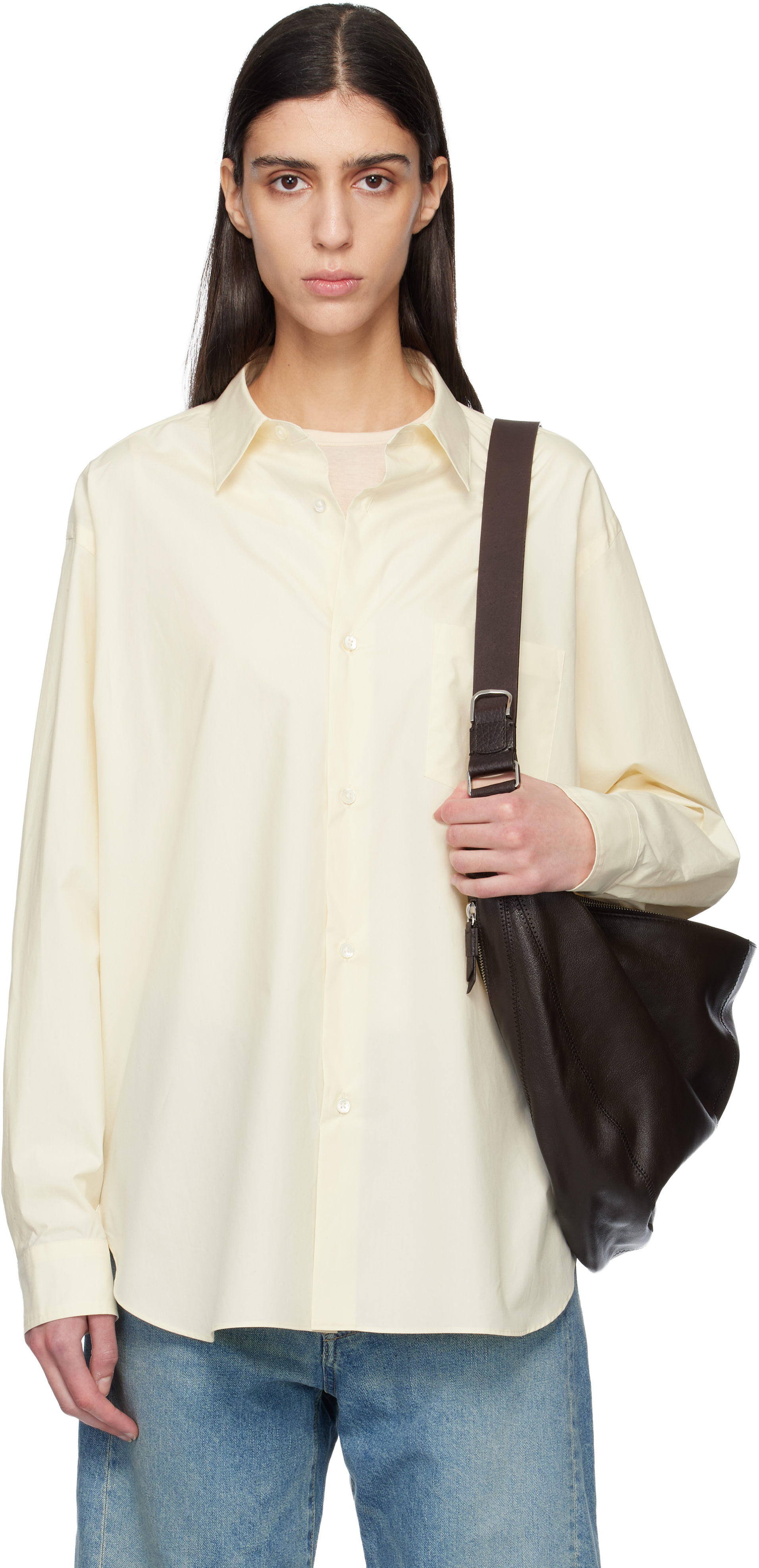 ssstein Yellow Suvin Cotton Oversized Regular Collar Shirt