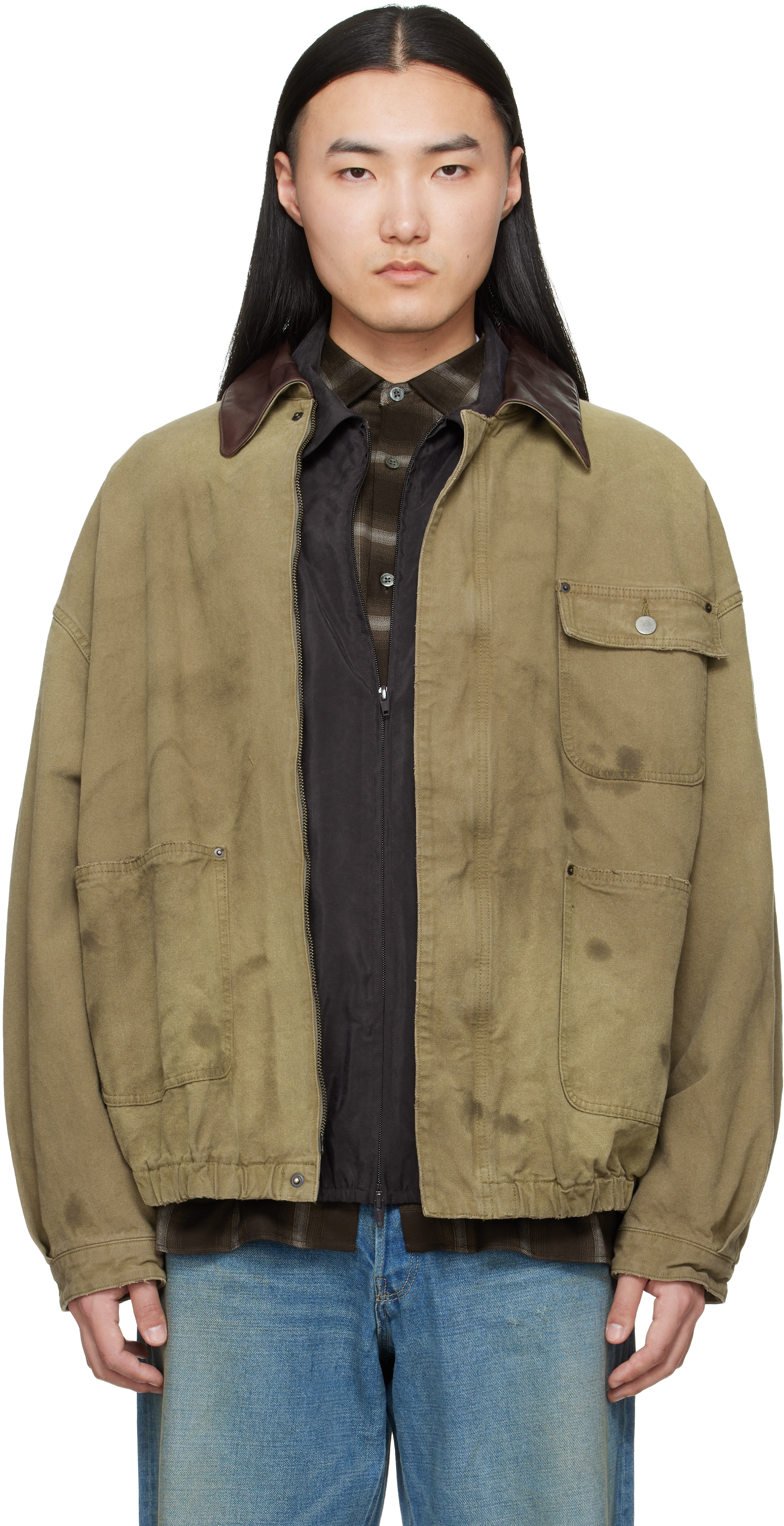 ssstein: Khaki Sulfur Dyed Oxford Vintage Jacket | SSENSE