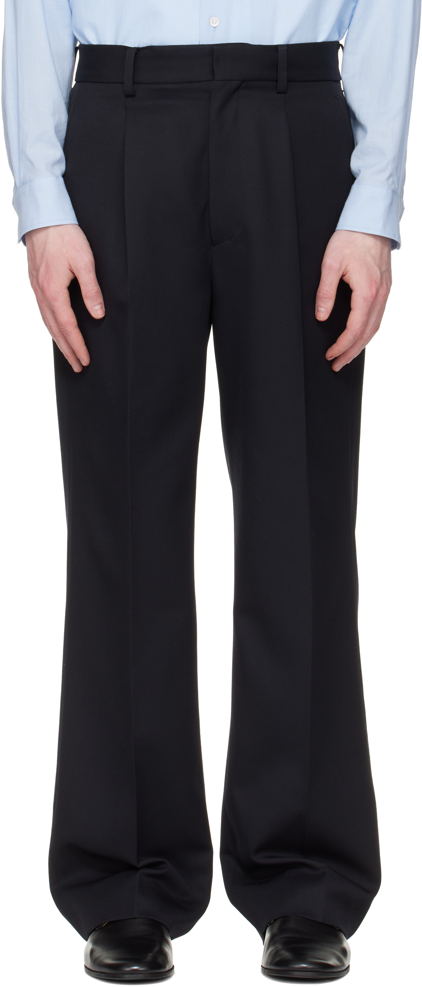 Navy Wool Kersey Straight Trousers by ssstein on Sale