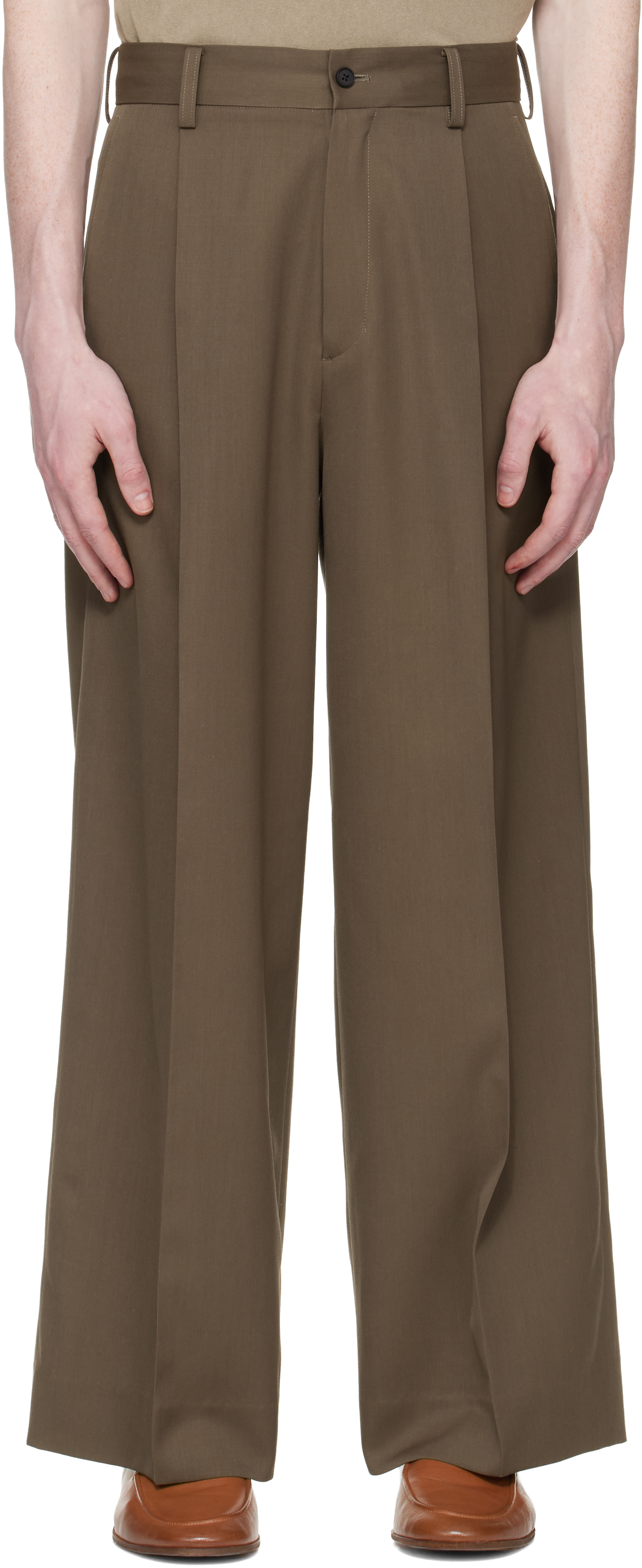 ssstein: Taupe Extra Wide Trousers | SSENSE