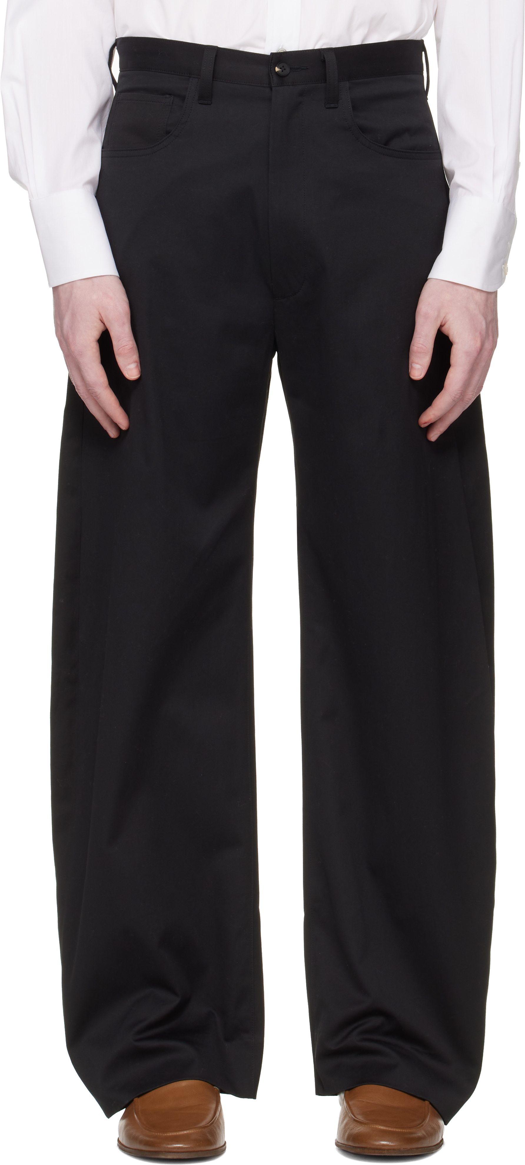 ssstein: Black Cotton Satin Round Trousers | SSENSE