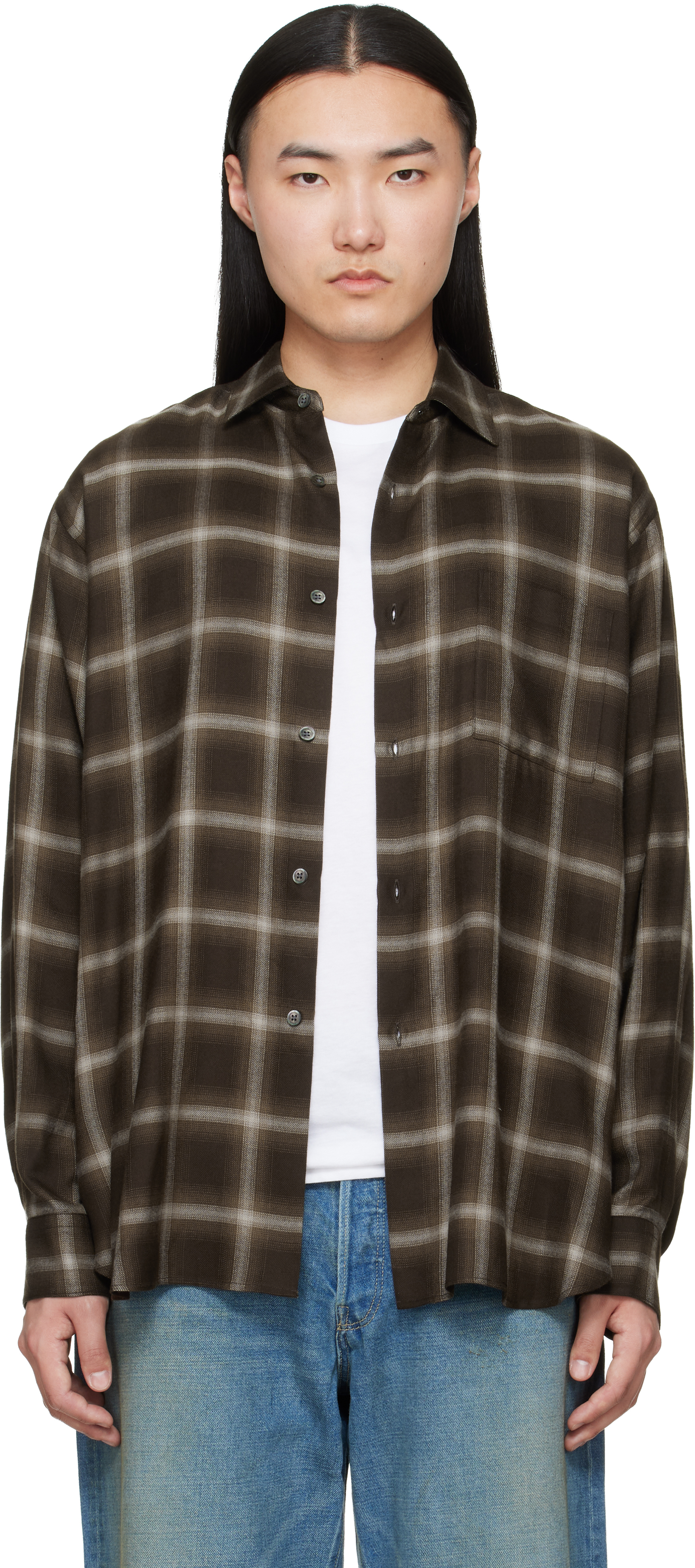 ssstein: Brown Check Oversized LS Shirt | SSENSE
