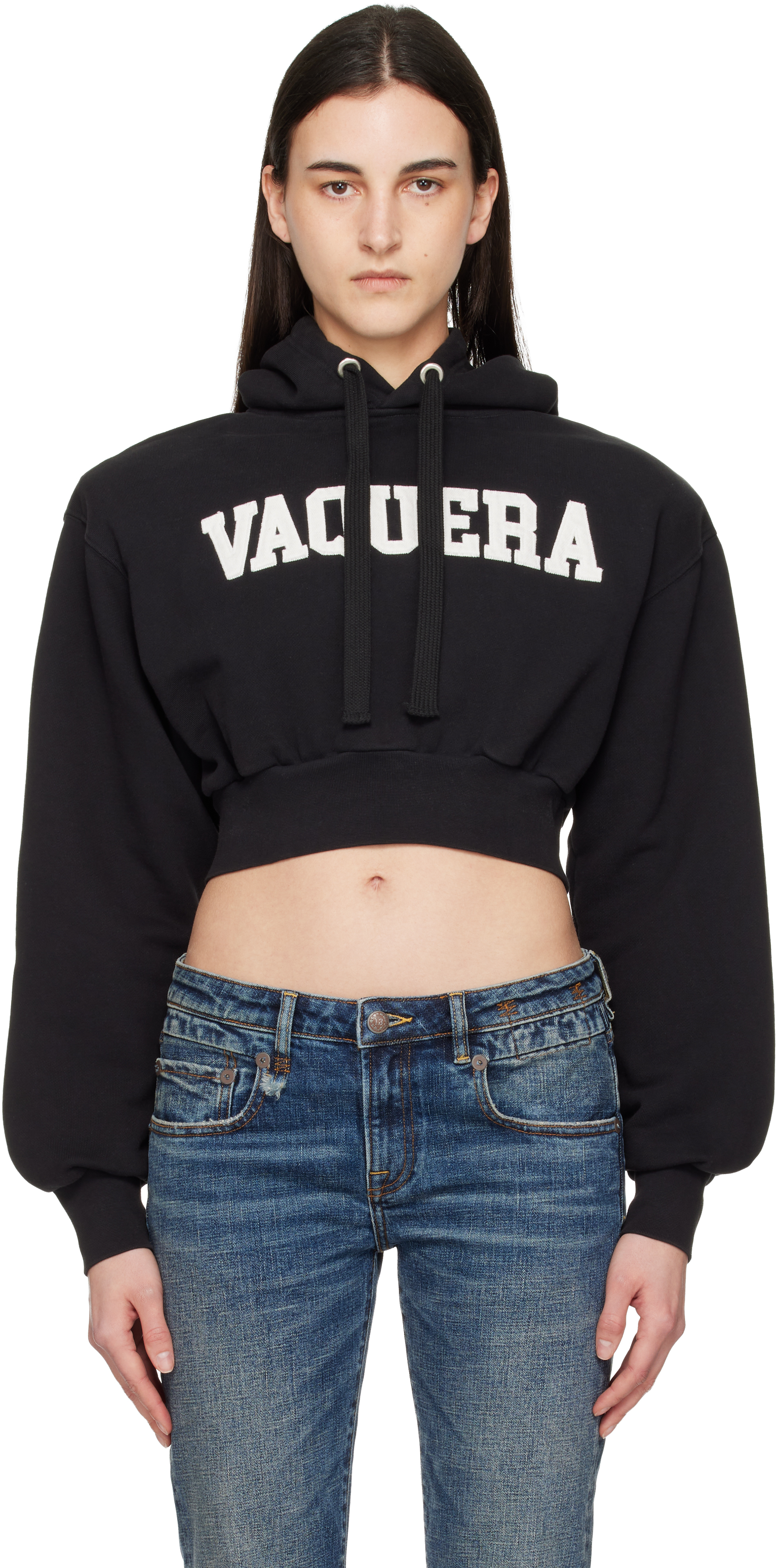 VAQUERA: Black Shoulder Pad Hoodie | SSENSE