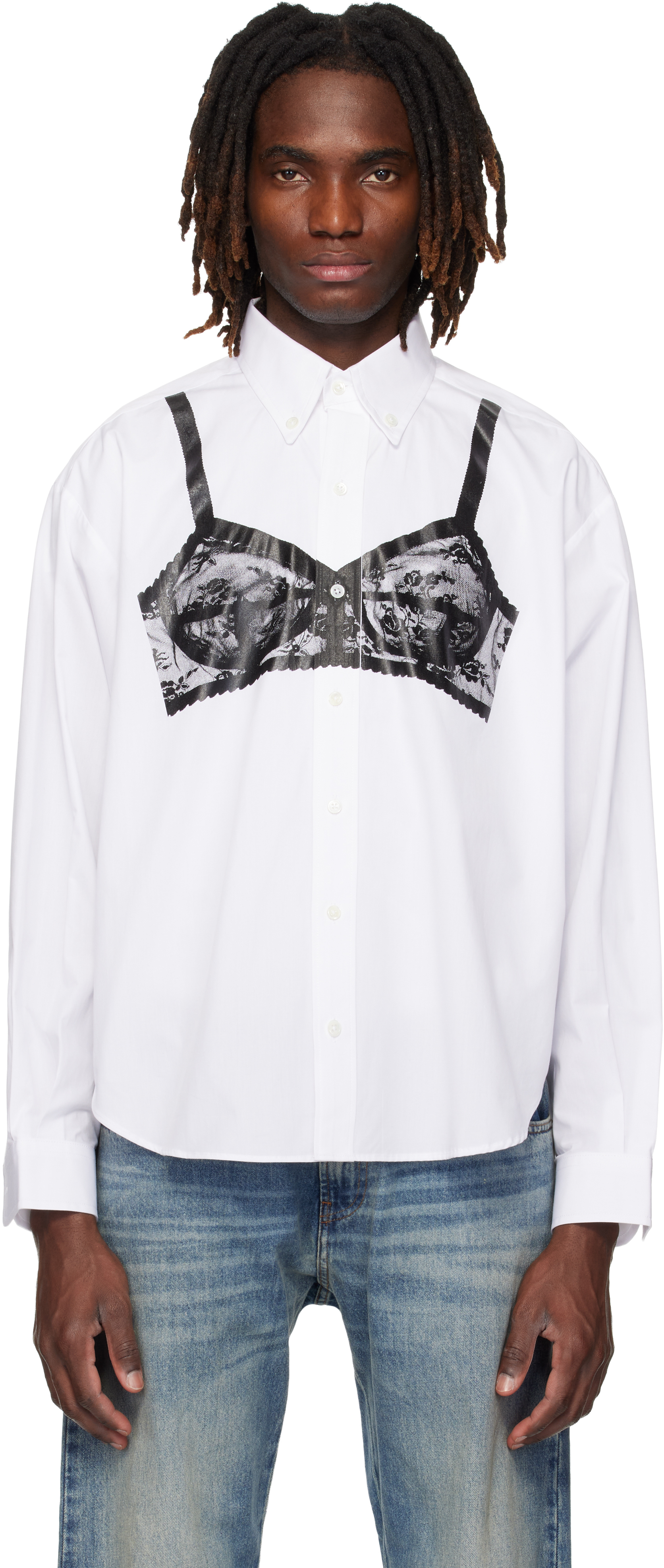 VAQUERA: White Trompe L'oeil Bra Button Down Shirt | SSENSE