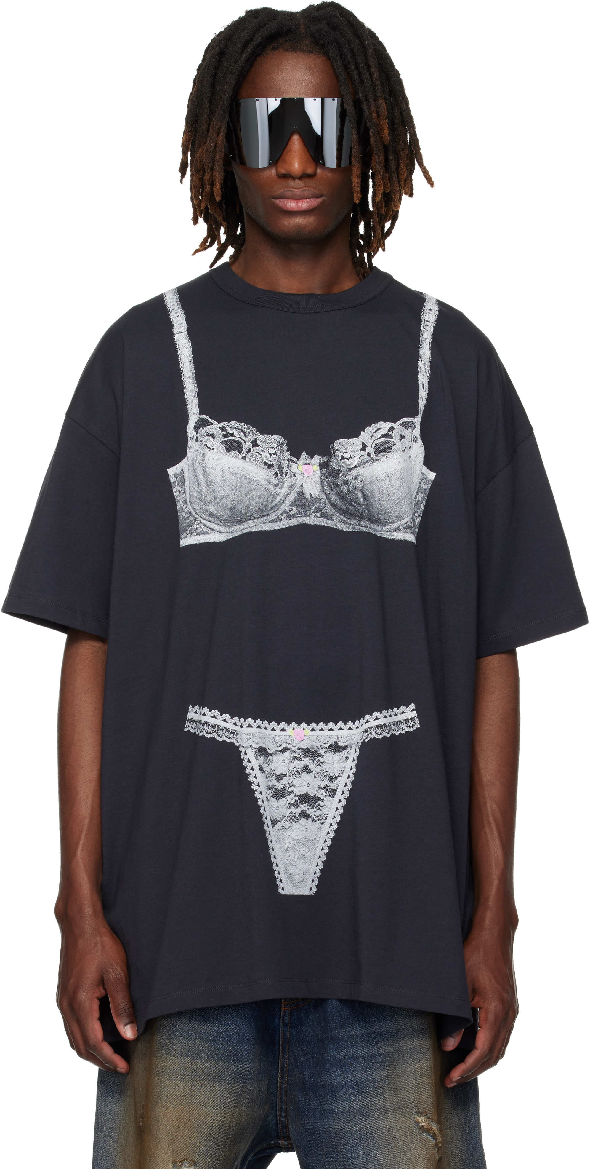 Vaquera トロンプルイユ　Tシャツ VAQUERA: Black Trompe l'Oeil Tall T-shirt | SSENSE