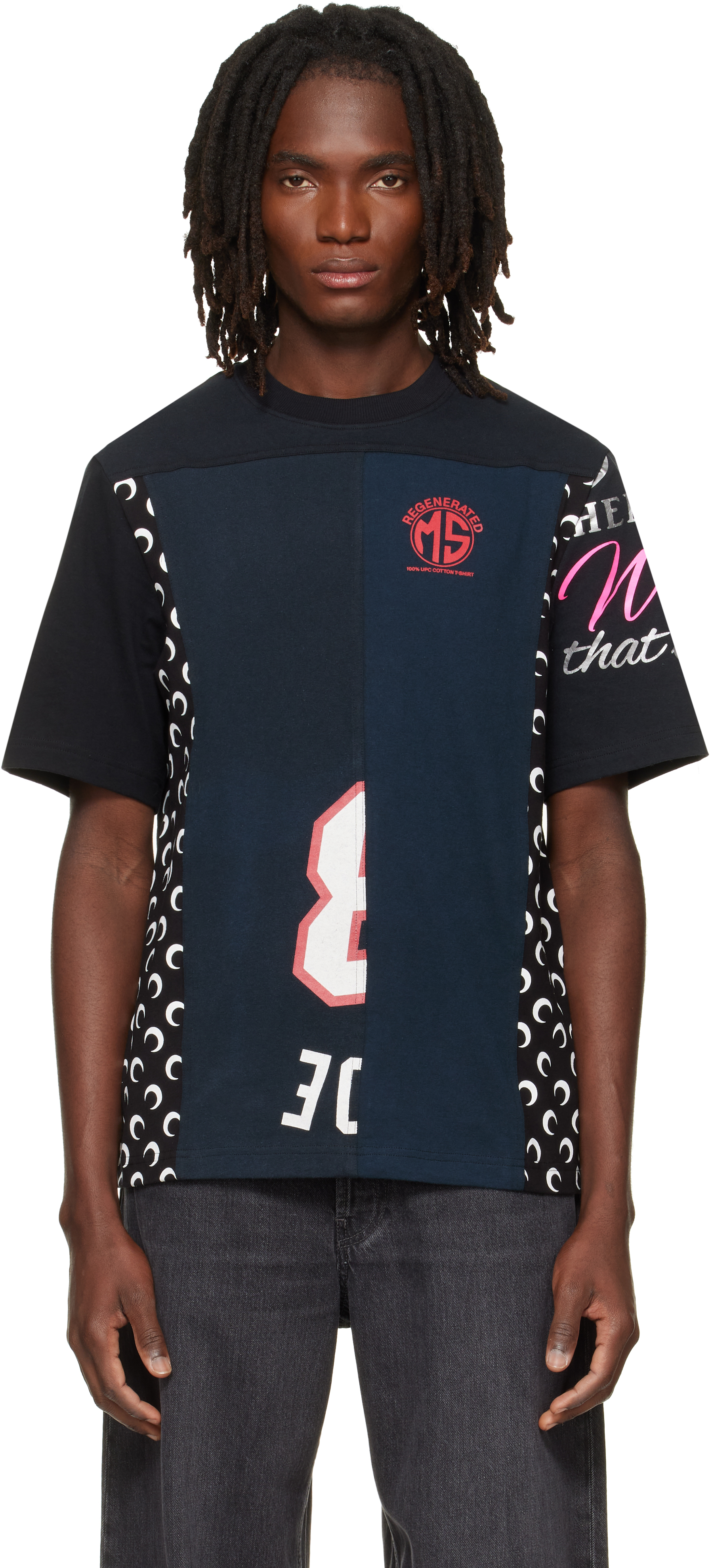Marine Serre: Black Regenerated Graphic Jersey Crewneck T-shirt