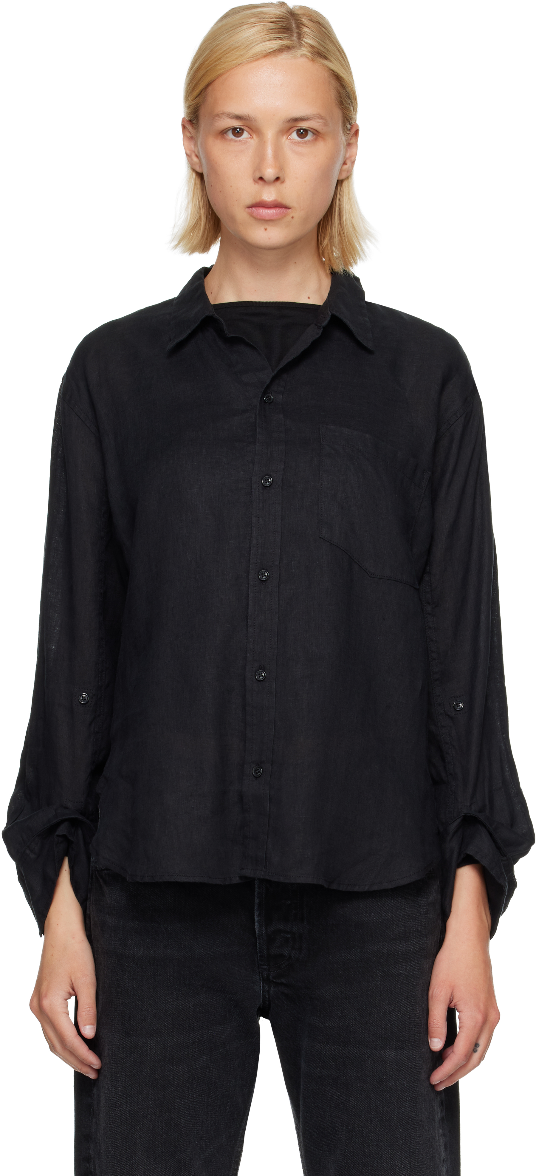 【CITIZENS of HUMANITY】KAYLA LINEN SHIRT Citizens of Humanity: Black Kayla Shrunken Linen Shirt | SSENSE Canada