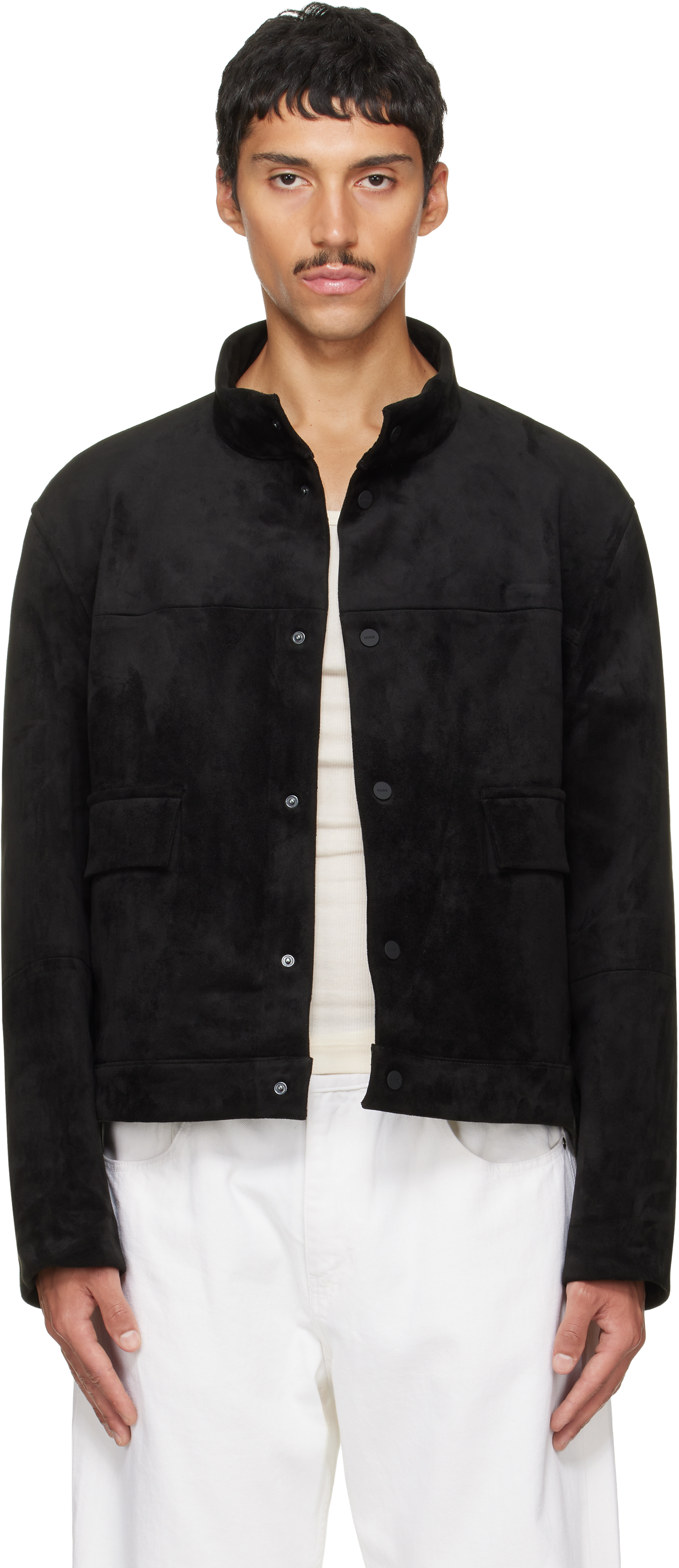 Hugo: Black Regular-Fit Faux-Suede Jacket | SSENSE