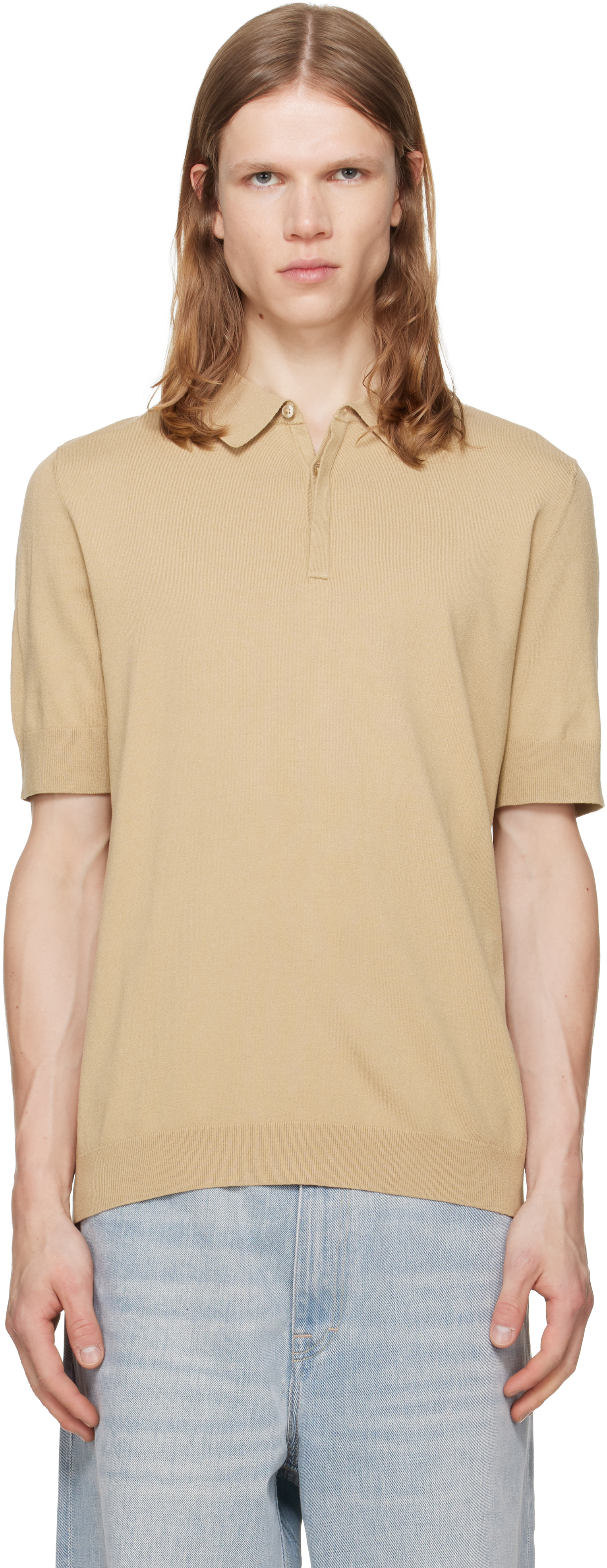 Hugo: ベージュ Covered-Placket ニットポロシャツ | SSENSE 日本