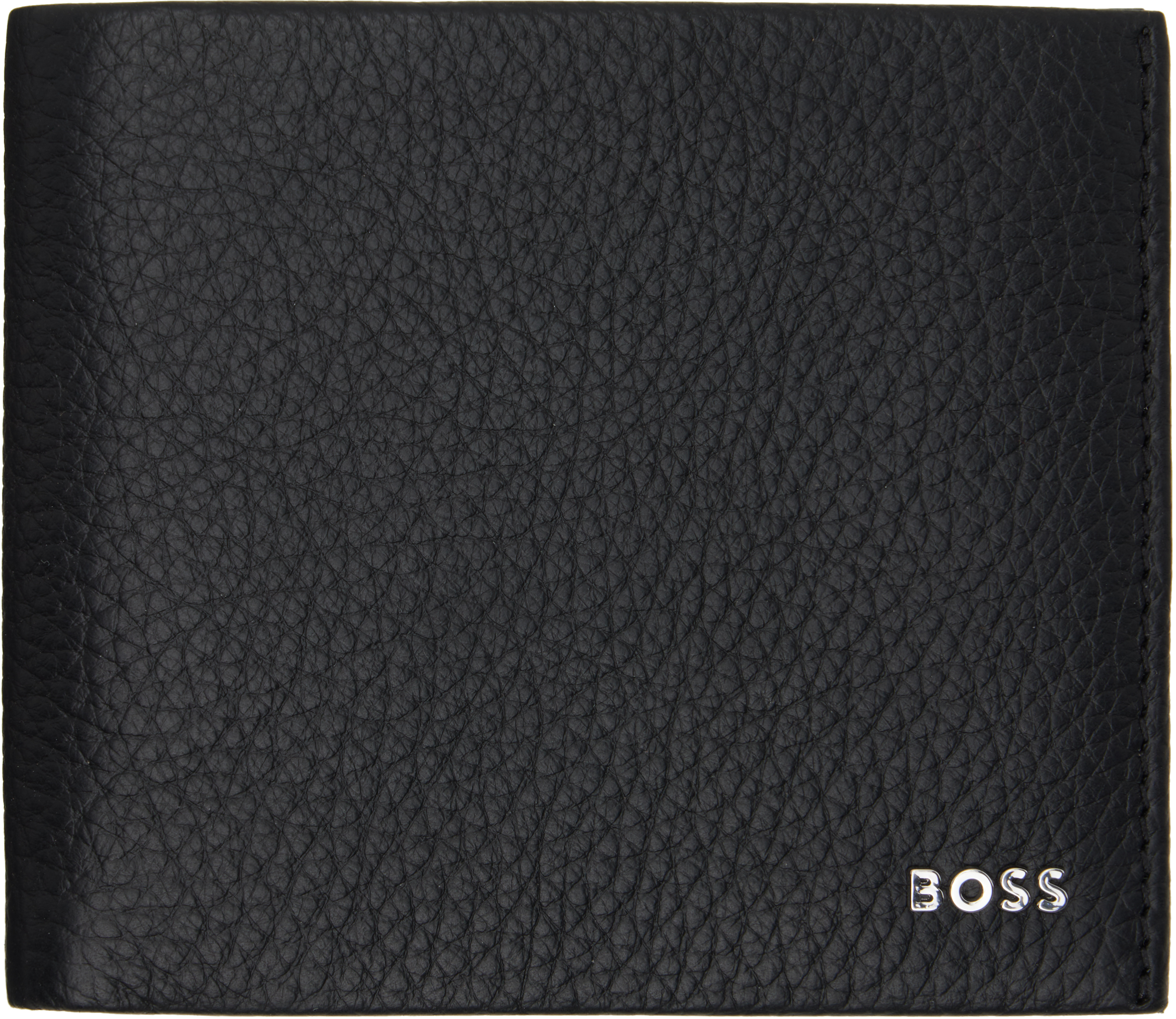 BOSS: ブラック レタリングロゴ グレインレザー 財布 | SSENSE 日本