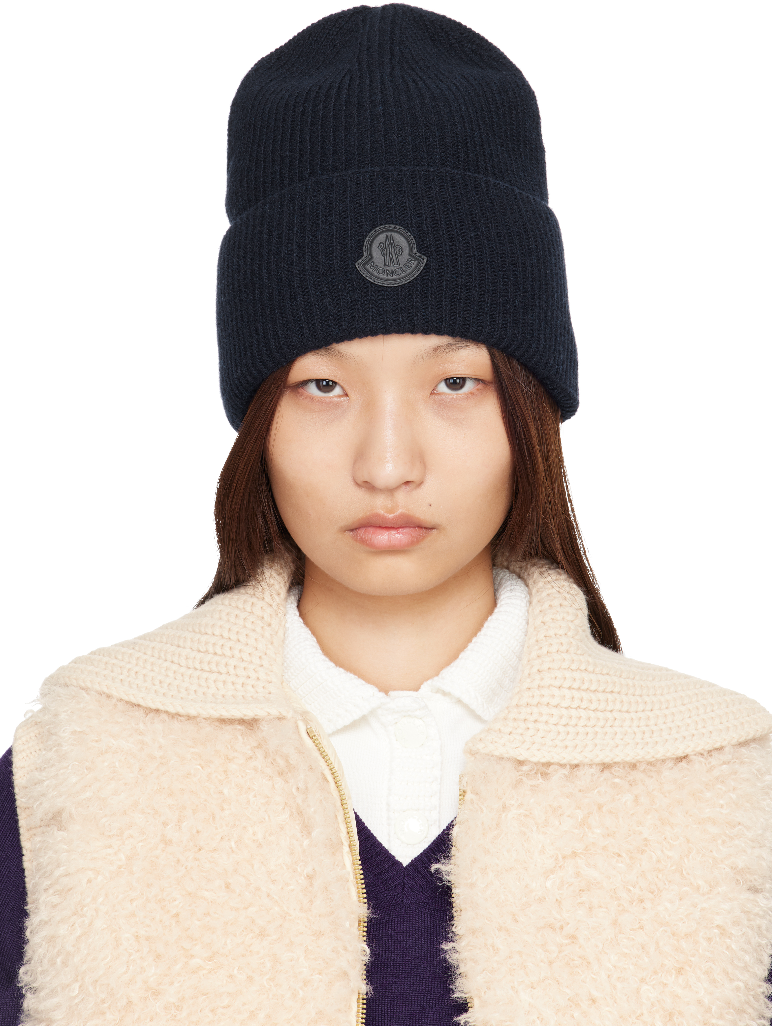 MONCLER INTEL インテル ビーニー Moncler: Navy Wool & Cashmere Blend Beanie | SSENSE