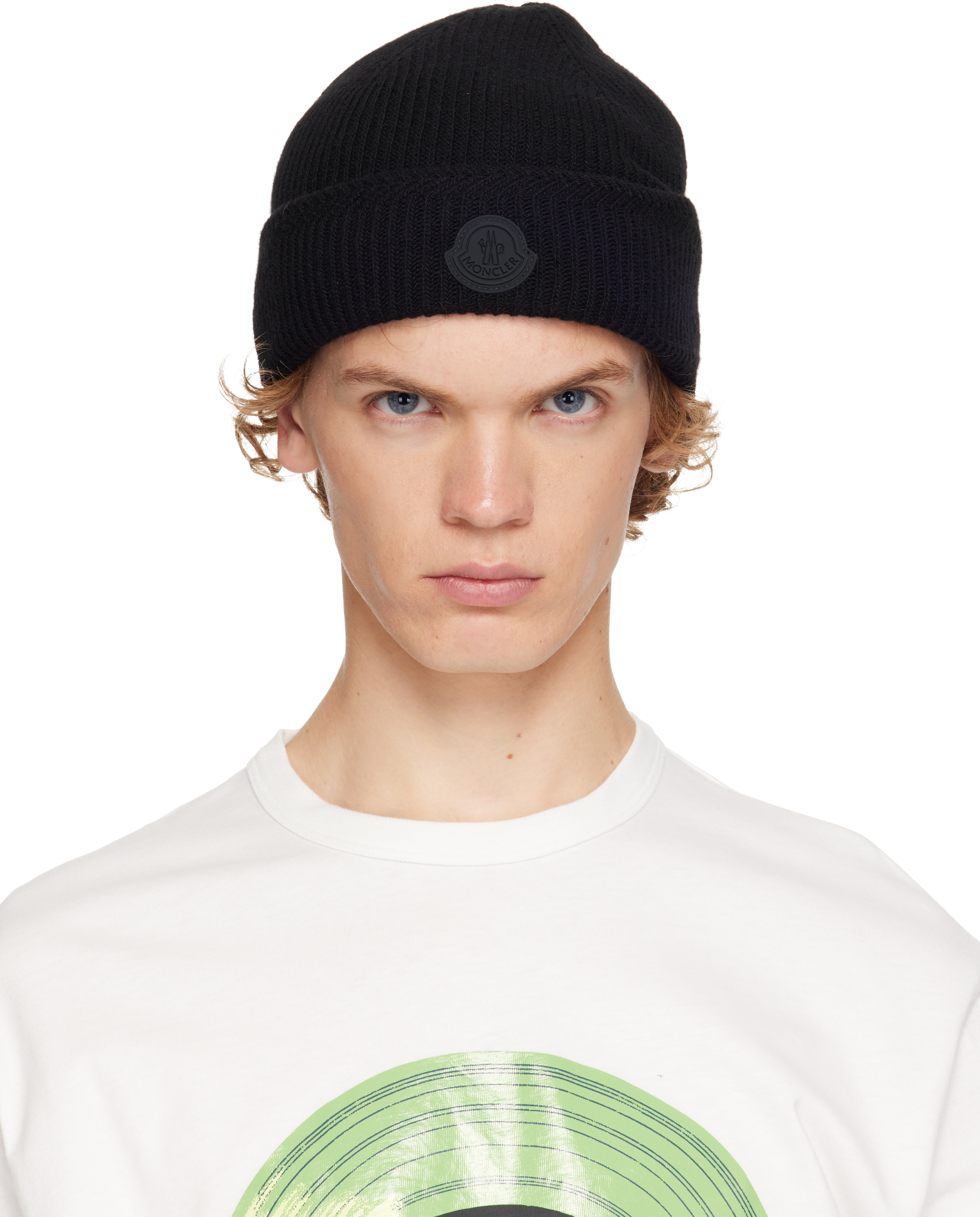 Moncler: ブラック カシミヤブレンド ロゴ ビーニー | SSENSE 日本