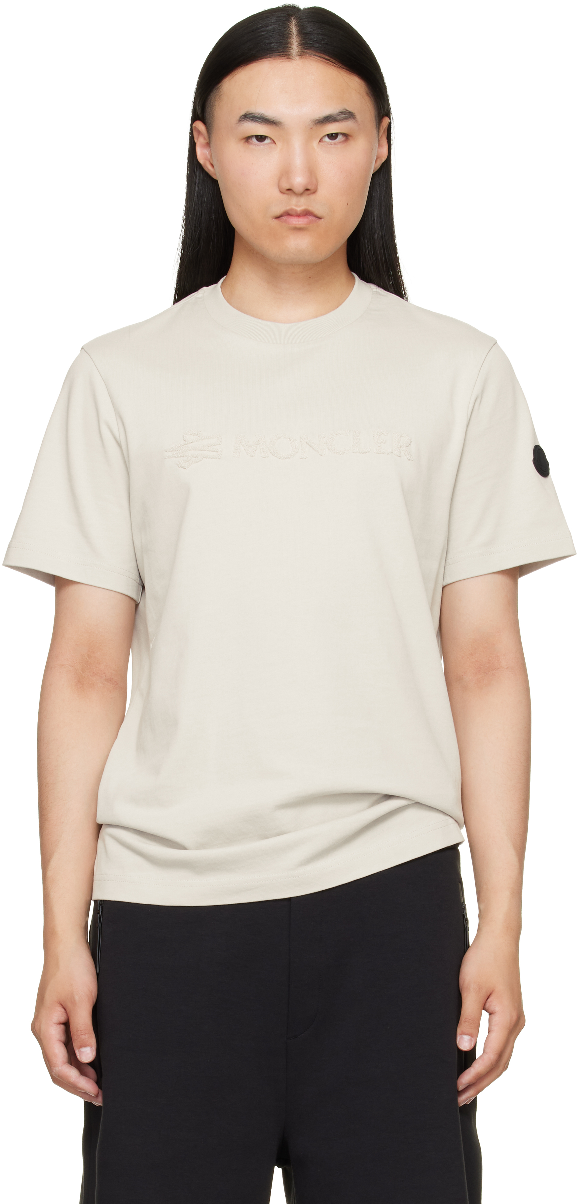 Moncler: Gray Logo Cotton T-shirt | SSENSE