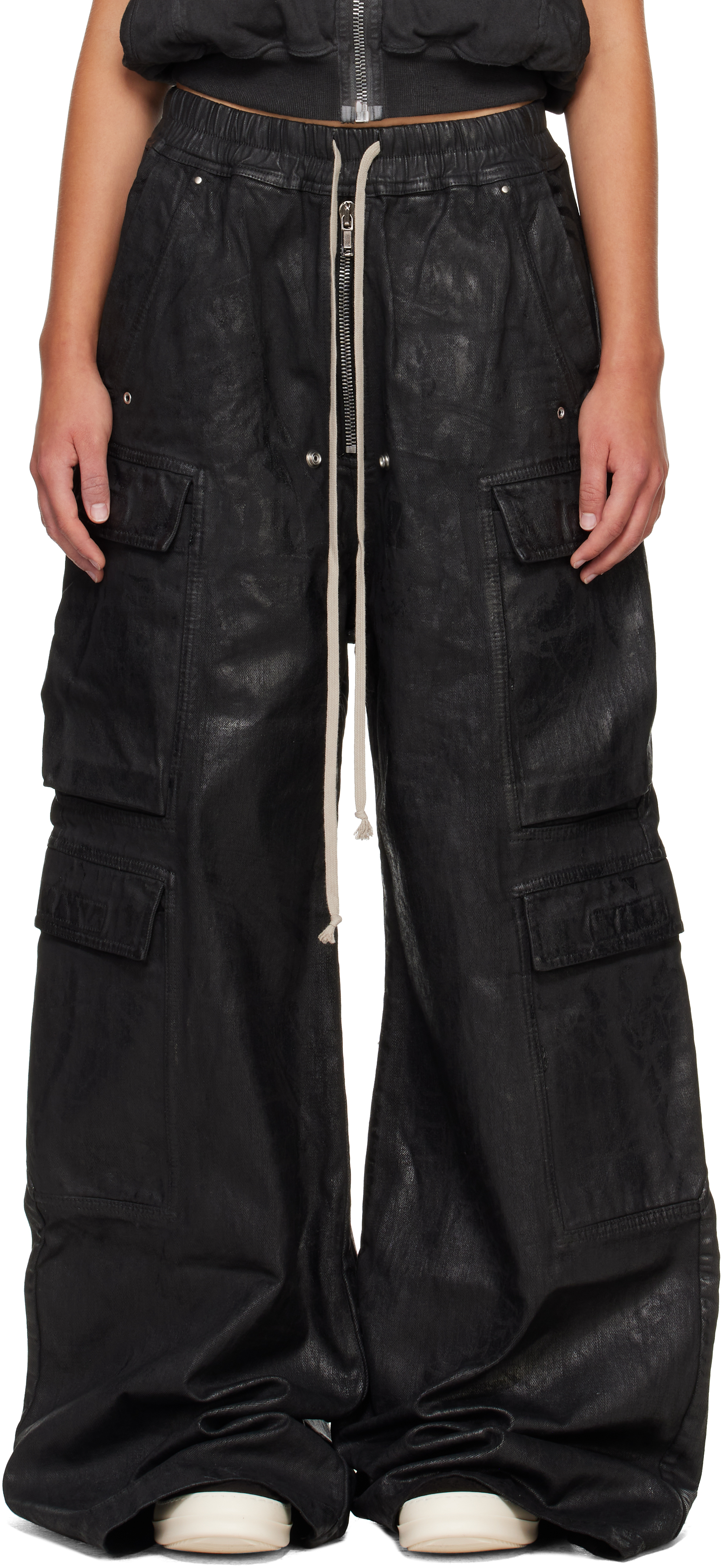 古*！様 Rick Owens DRKSHDW DOUBLECARGOJUMBO Rick Owens DRKSHDW: Black Tower Double Cargo Jumbo Belas Jeans