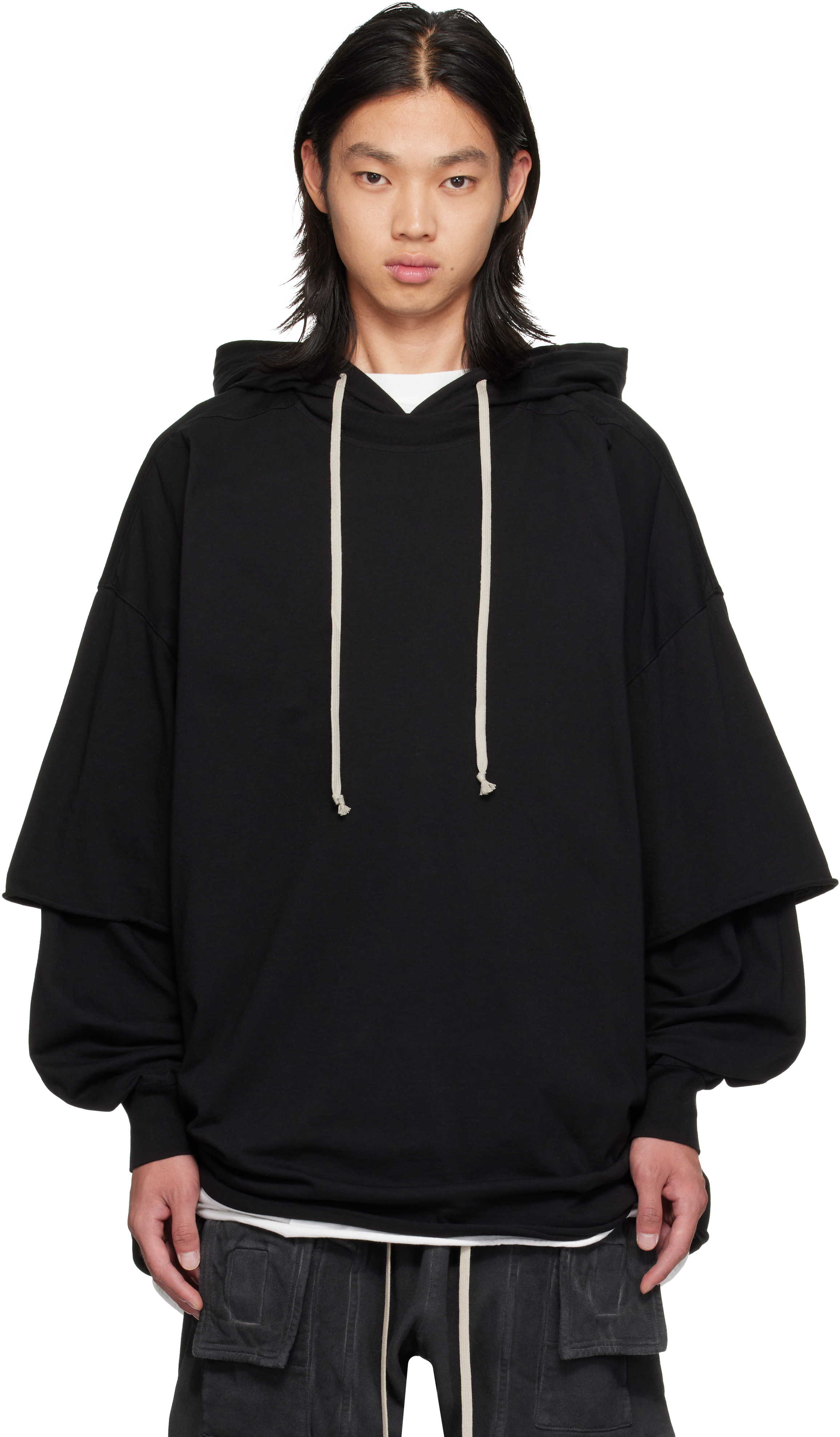 Rick Owens DARKSHDW 短丈　フーディー Rick Owens DRKSHDW: ブラック Tower Tommy Hustler フーディ | SSENSE