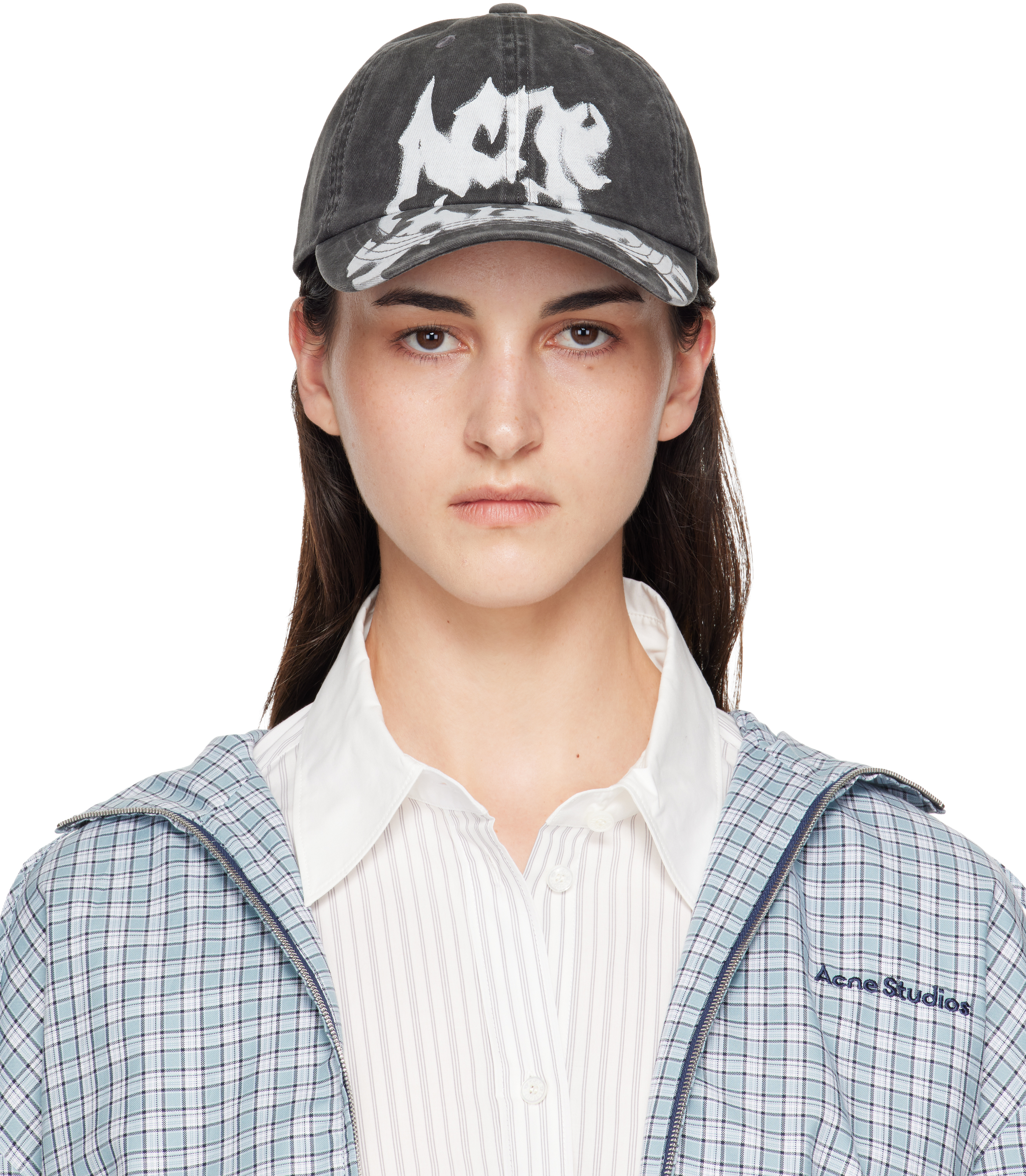 Acne Studios: Gray Gothic Logo Cap | SSENSE Canada