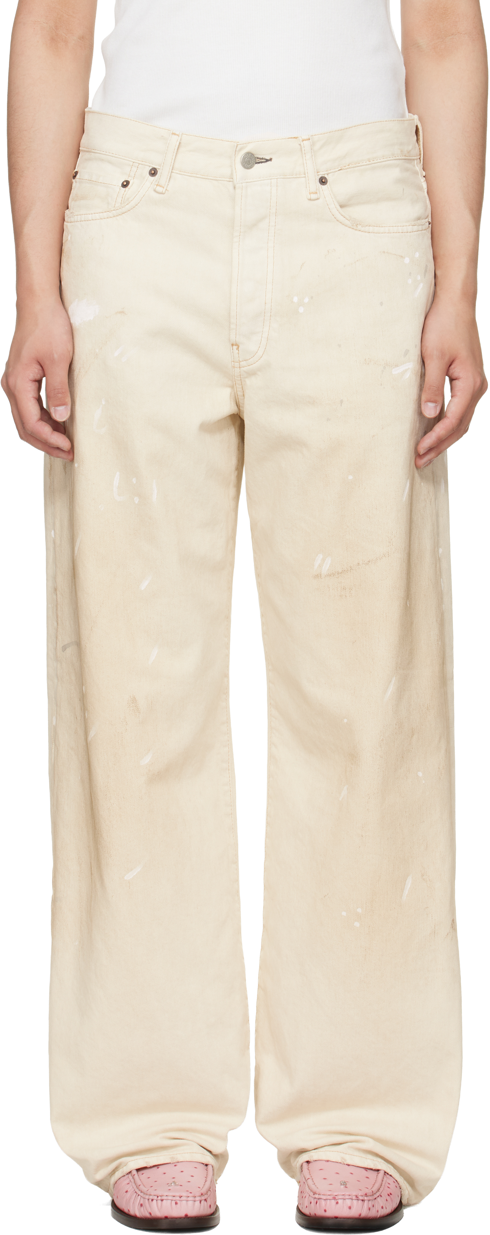 Acne Studios: Off-White 1981 U Trafalgar Leather Jeans | SSENSE