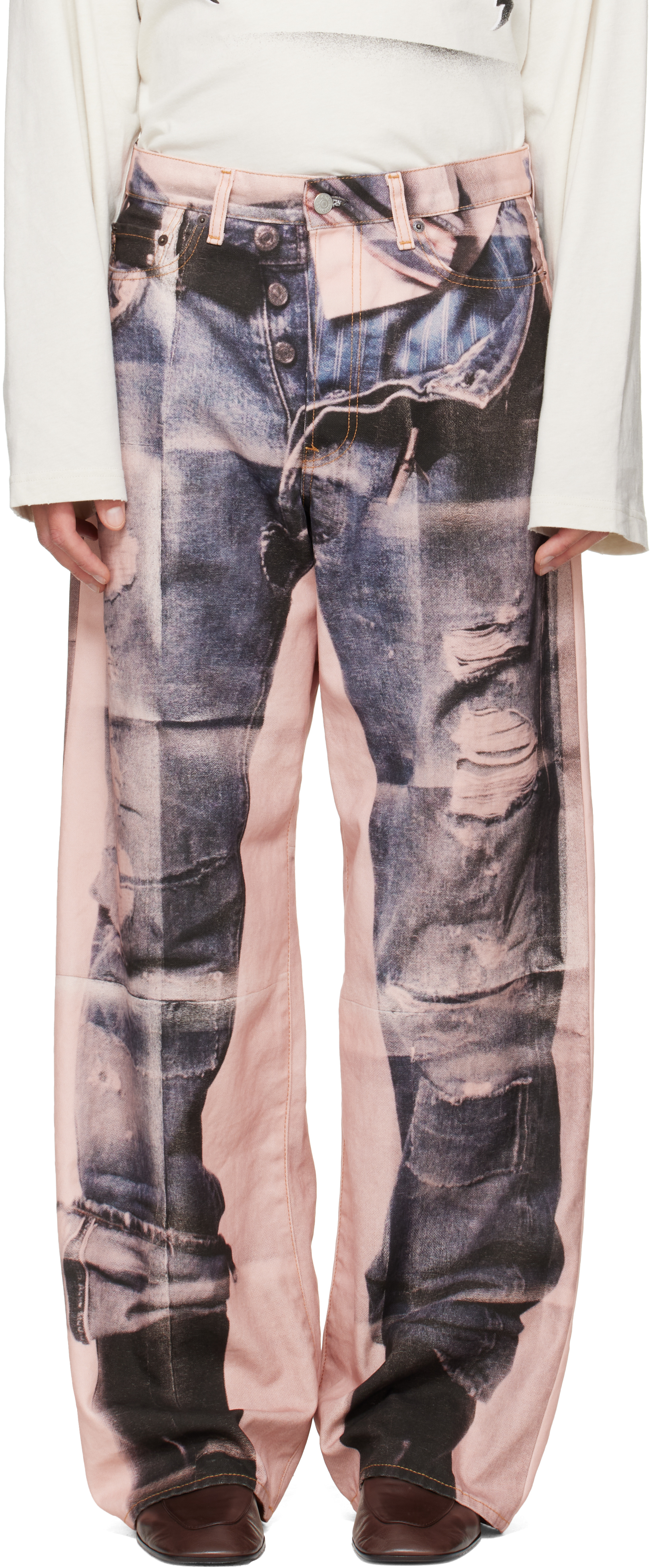ら*ー様 acne studios ピンクデニム Acne Studios: Pink Trompe-L'oeil 1981 Jeans | SSENSE