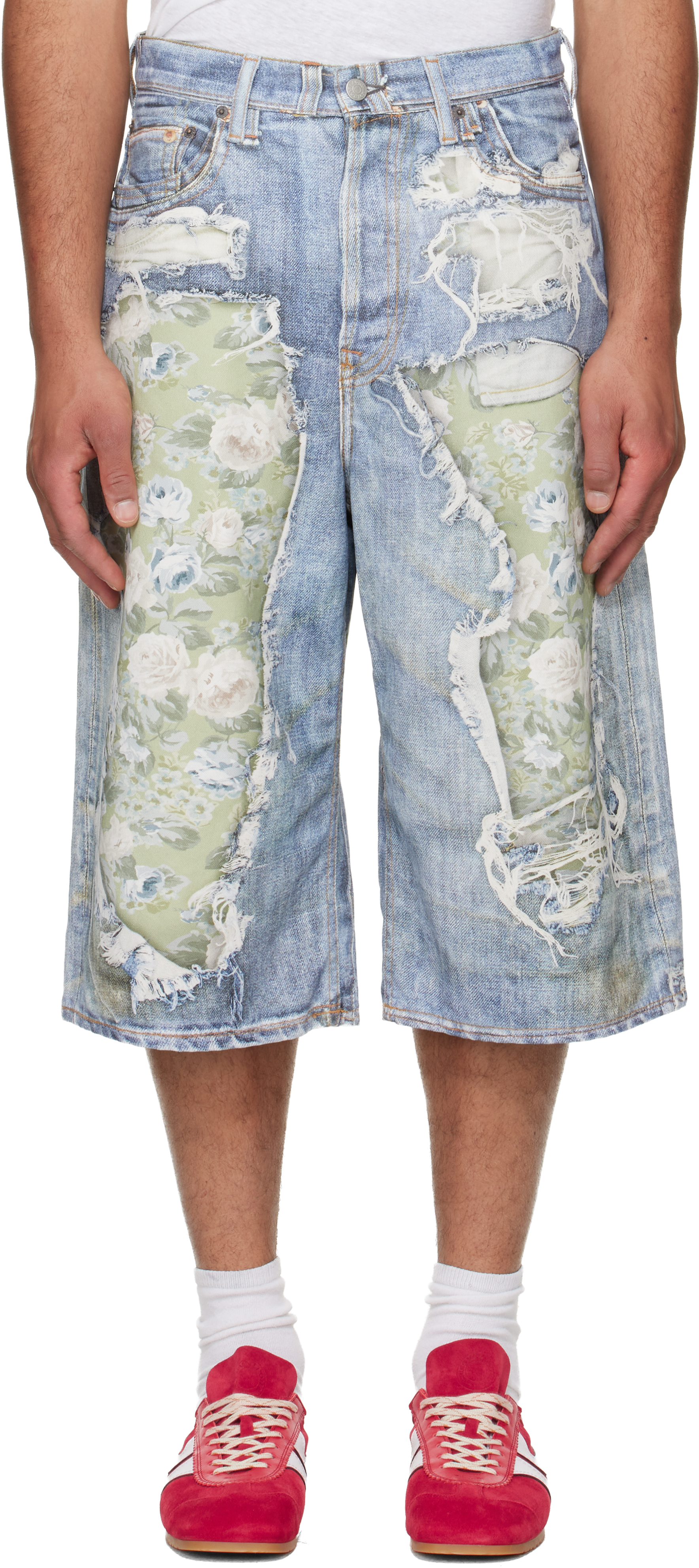 Acne Studios: Blue Trompe-l'Oeil Denim Shorts | SSENSE Canada