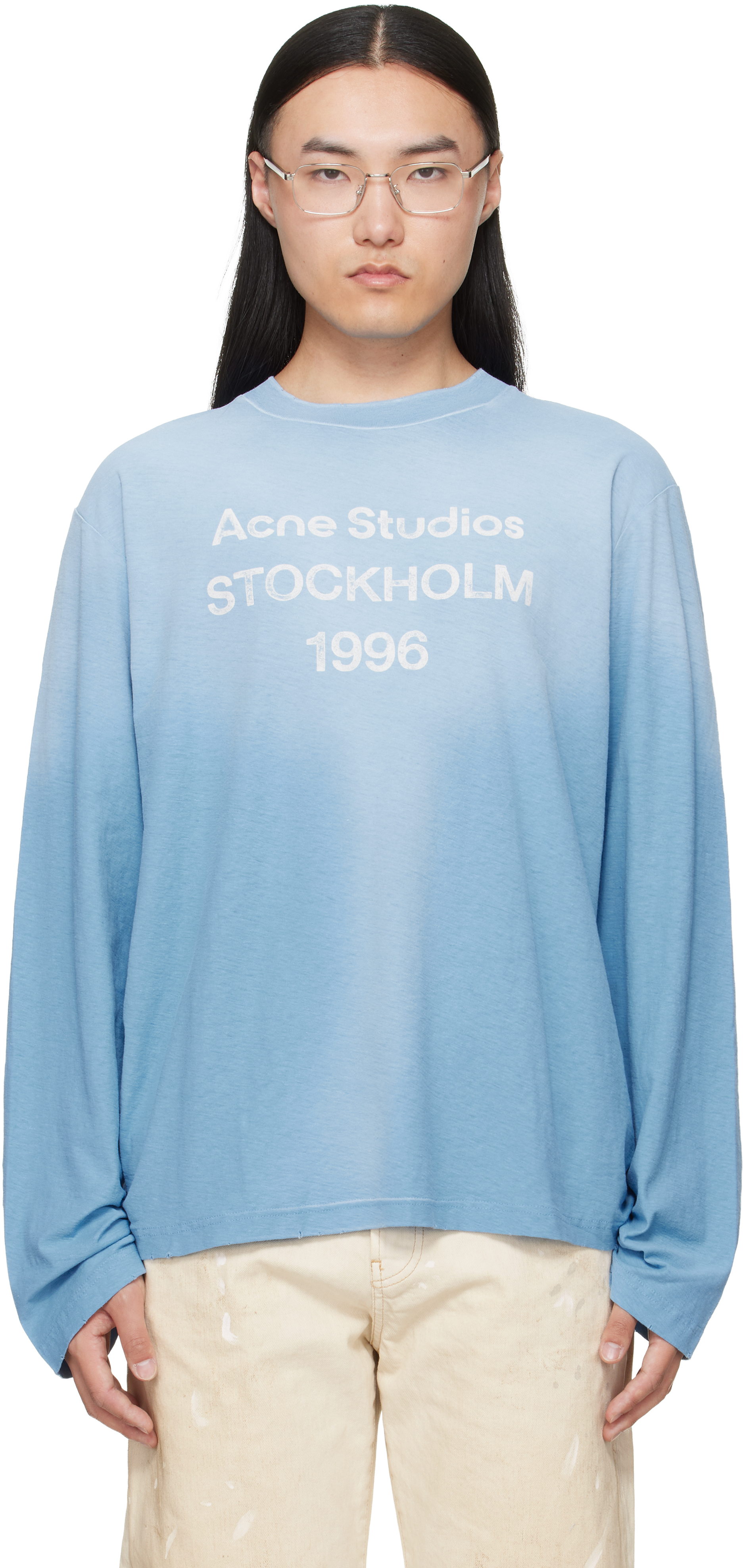 Acne Studios: 蓝色Sprayed 1996 Logo T 恤| SSENSE