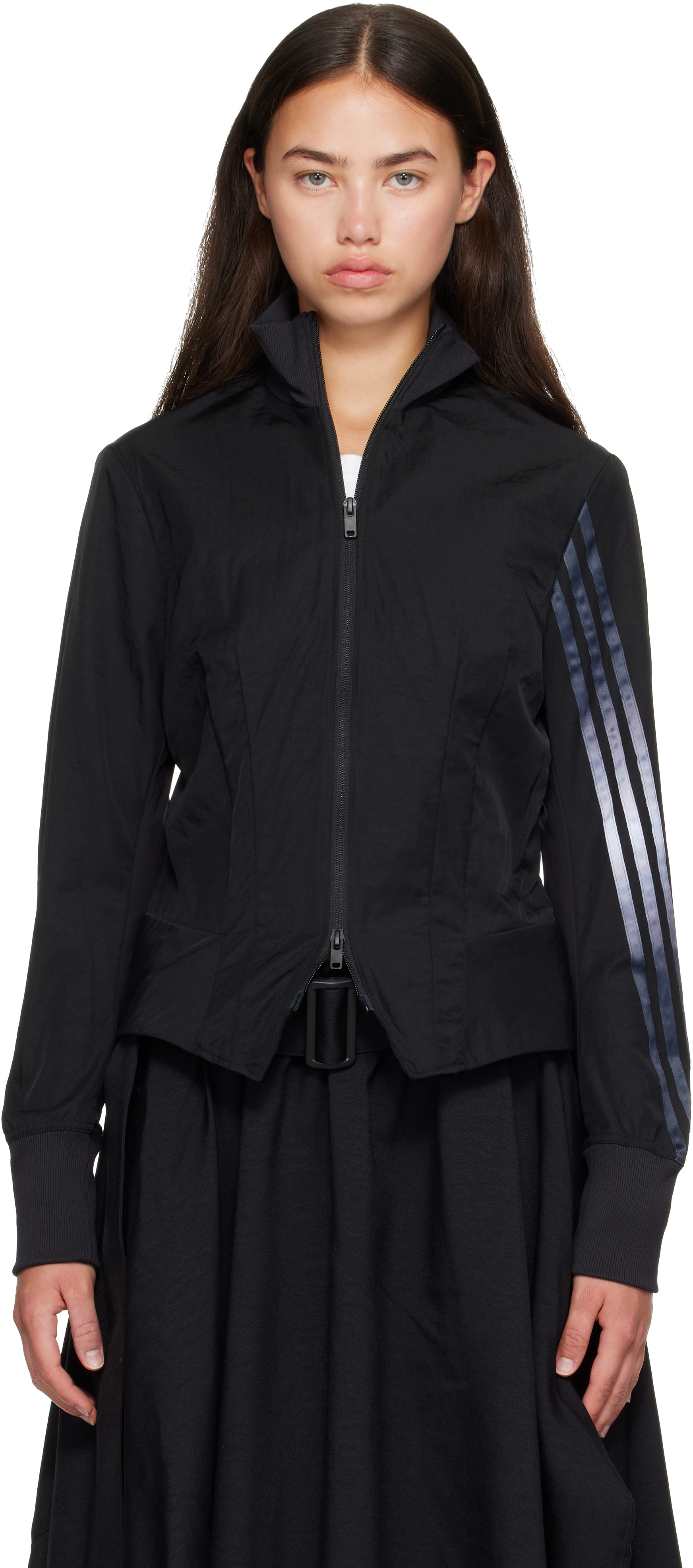 Y-3: Black Gradient 3-Stripes Nylon Track Jacket | SSENSE
