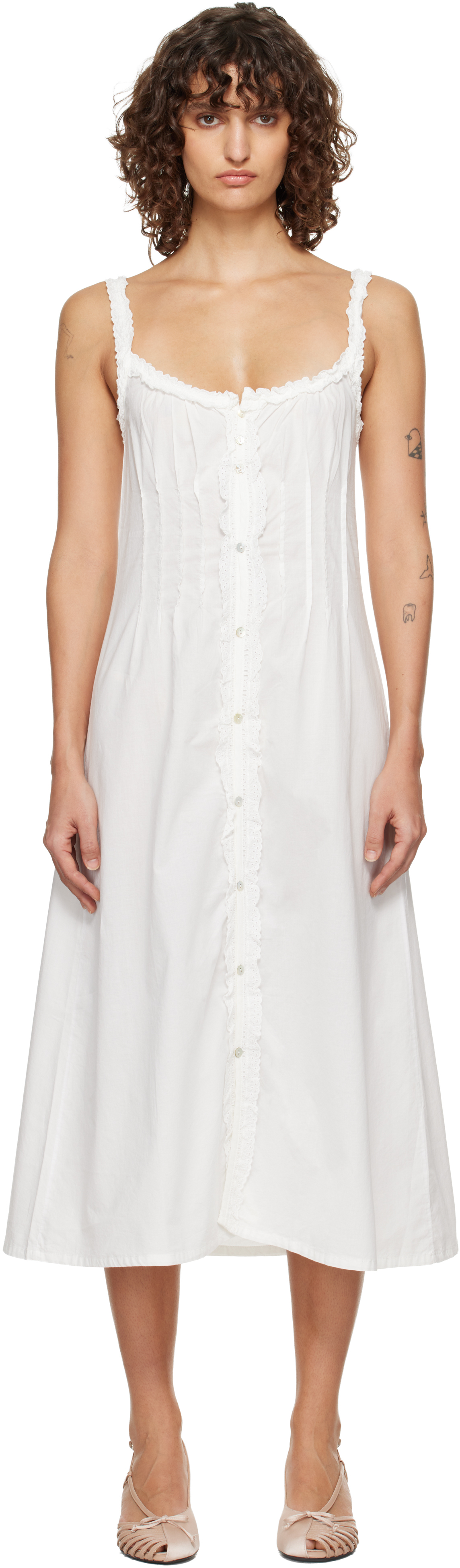 knee length dresses for ladies Clo Puff Sleeve Midi Dress - White Broderie main image 0