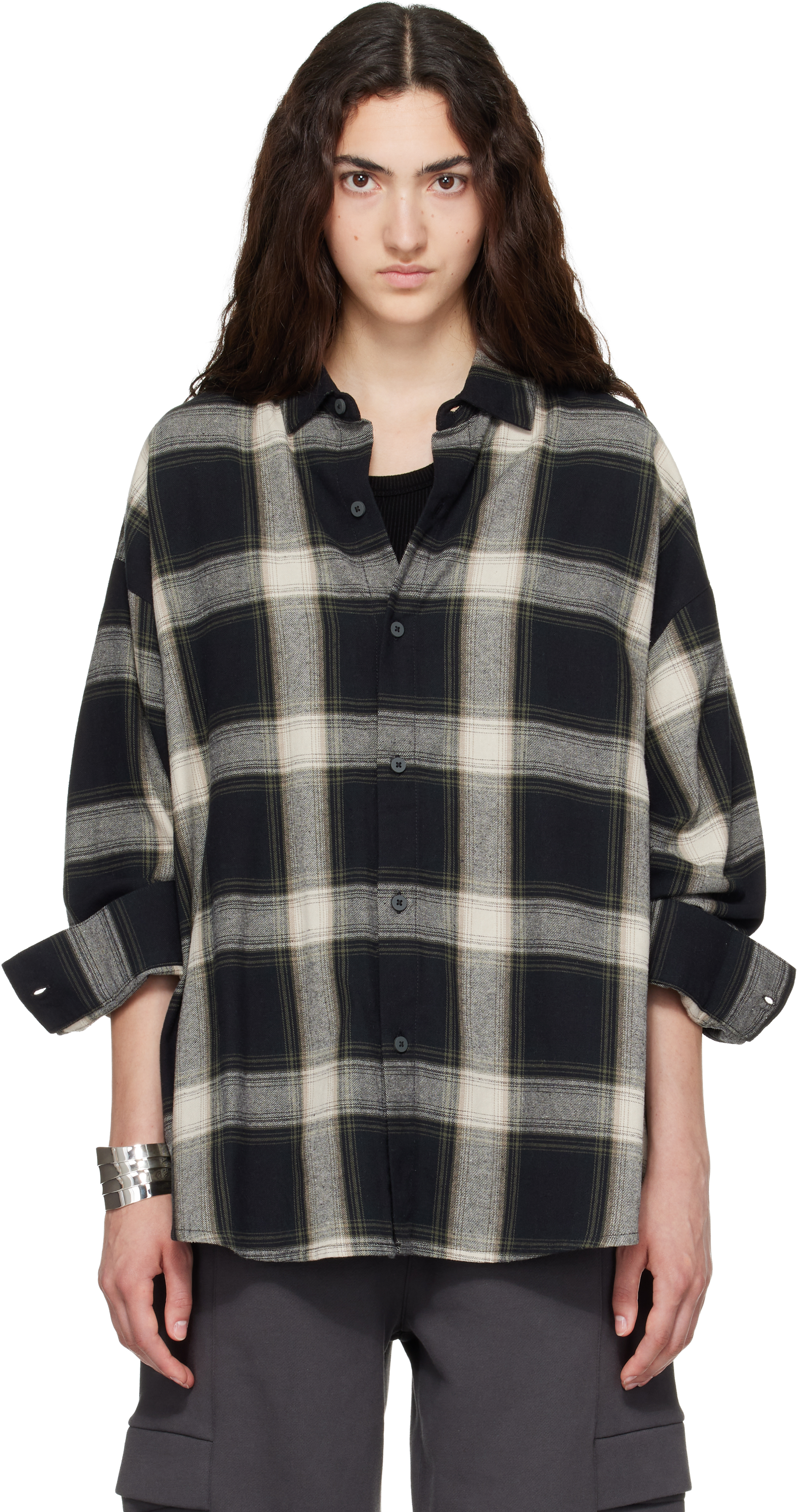 c*x様 最終価格 FEAR OF GOD PLAID FLANNELSHIRT Fear of God ESSENTIALS: Black & White Button Up Shirt | SSENSE Canada