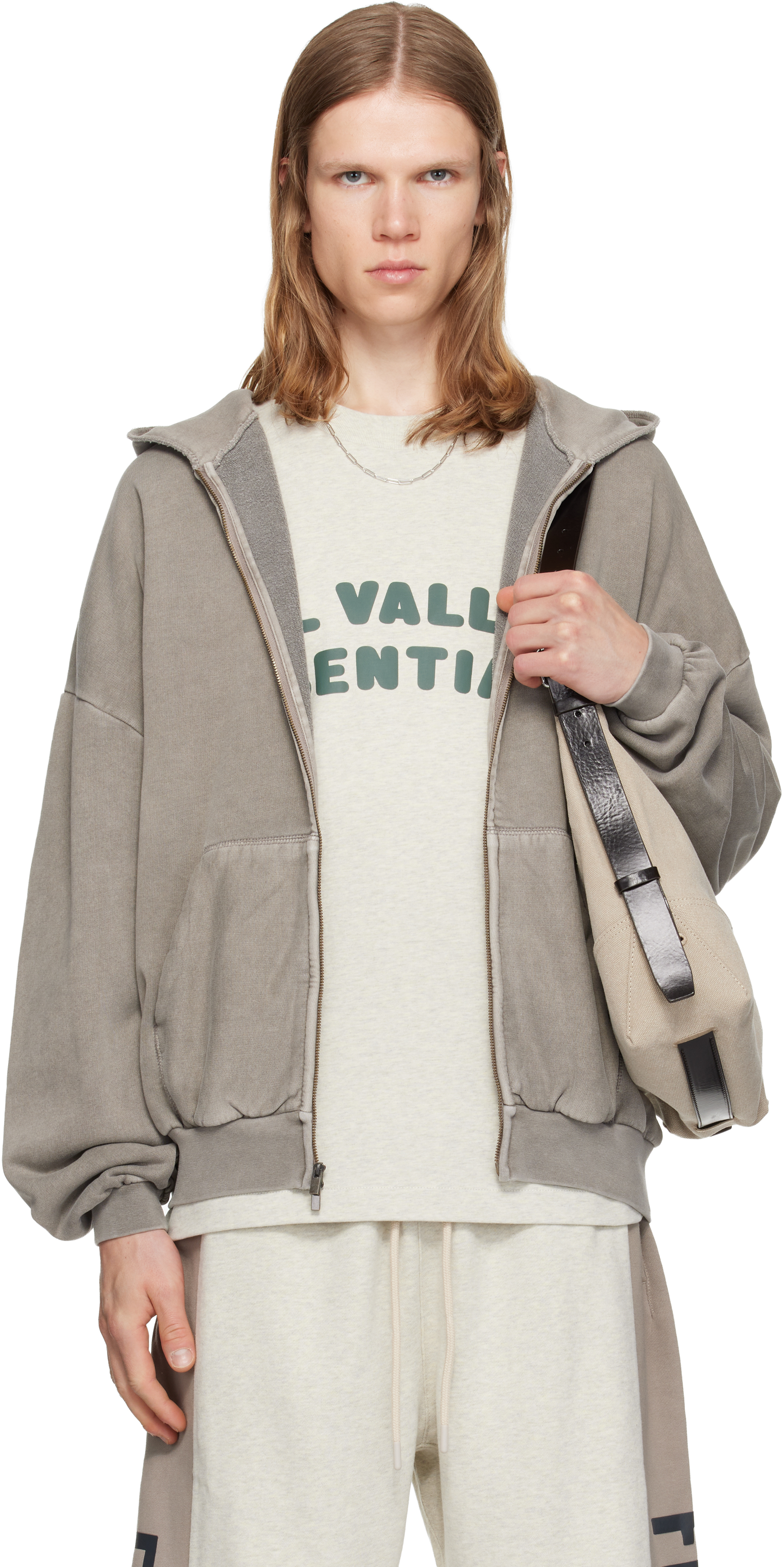 Fear of God ESSENTIALS: Gray 90's Zip-Up Hoodie | SSENSE