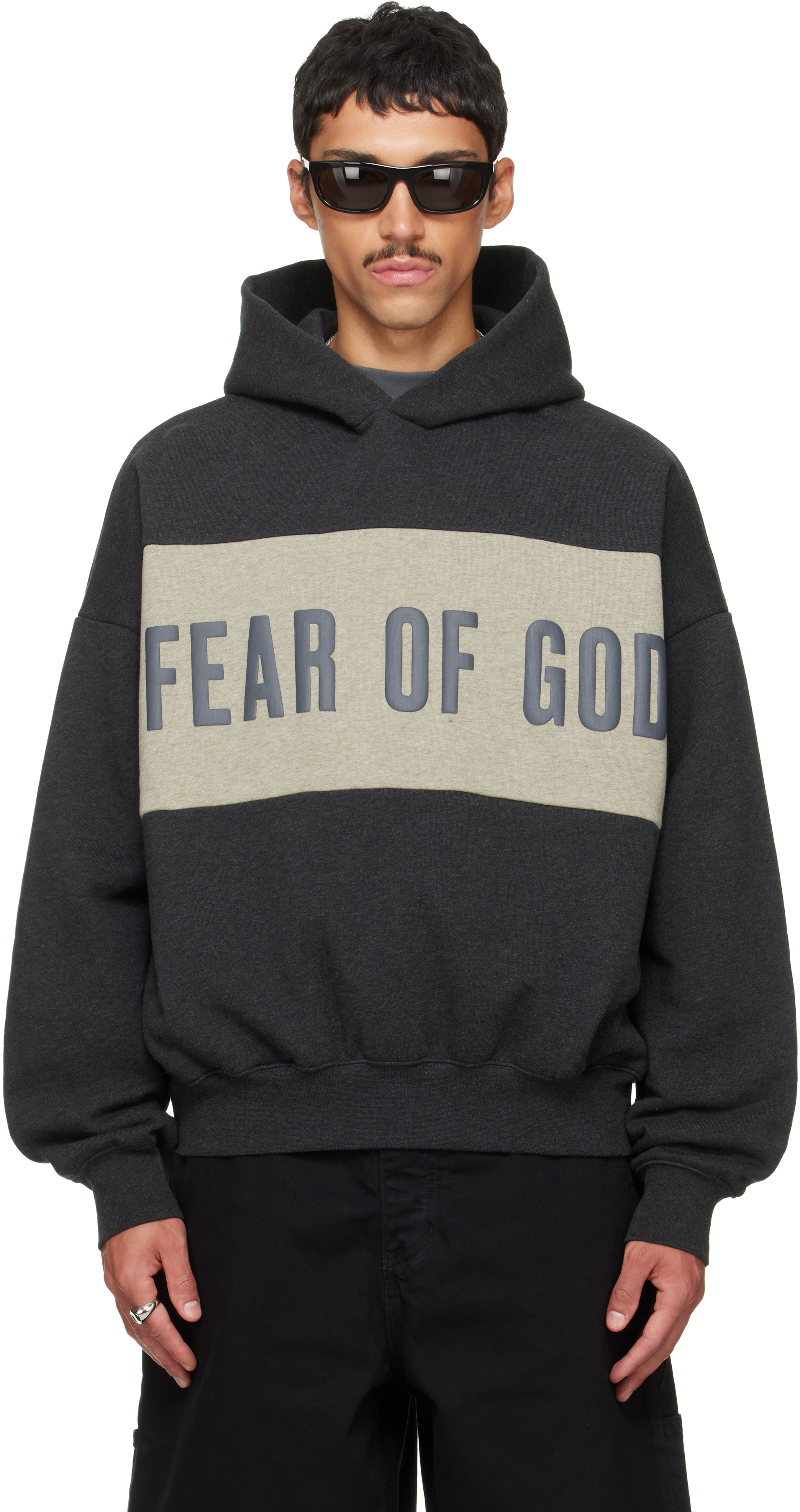 Fear of God ESSENTIALS: Gray Cropped Relaxed Paneled Hoodie | SSENSE