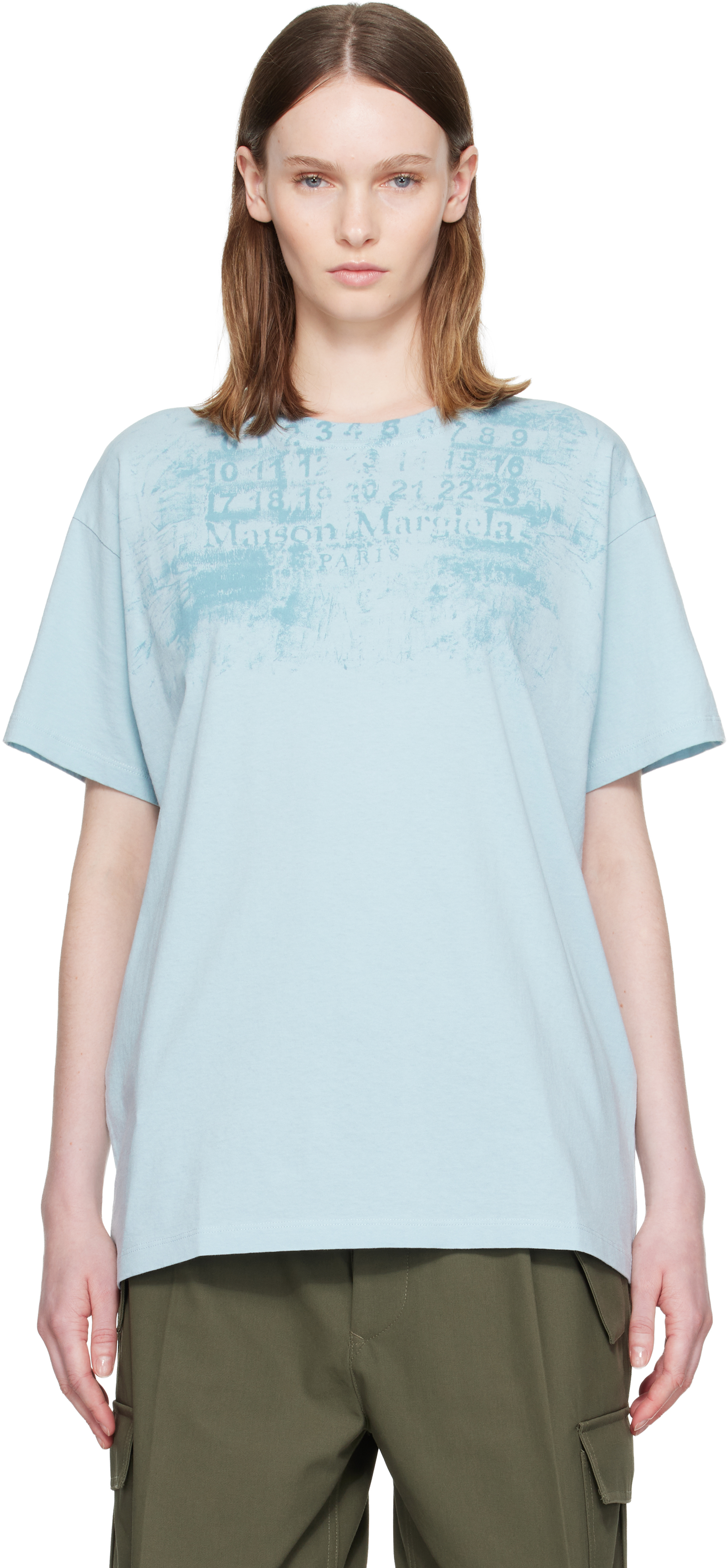 Maison Margiela: Blue Numbers Regular T-shirt | SSENSE