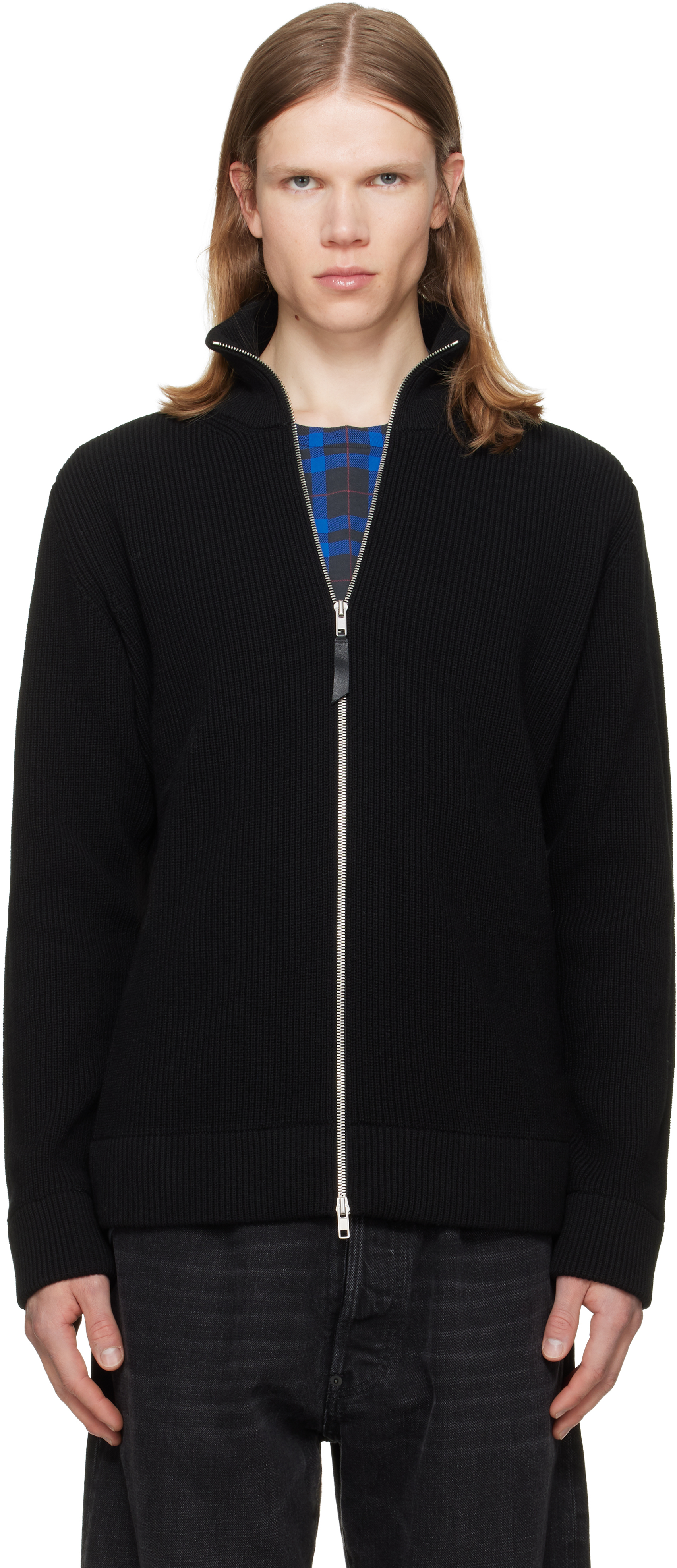 Maison Margiela: Black Knit Zip-Up Sweater | SSENSE Canada