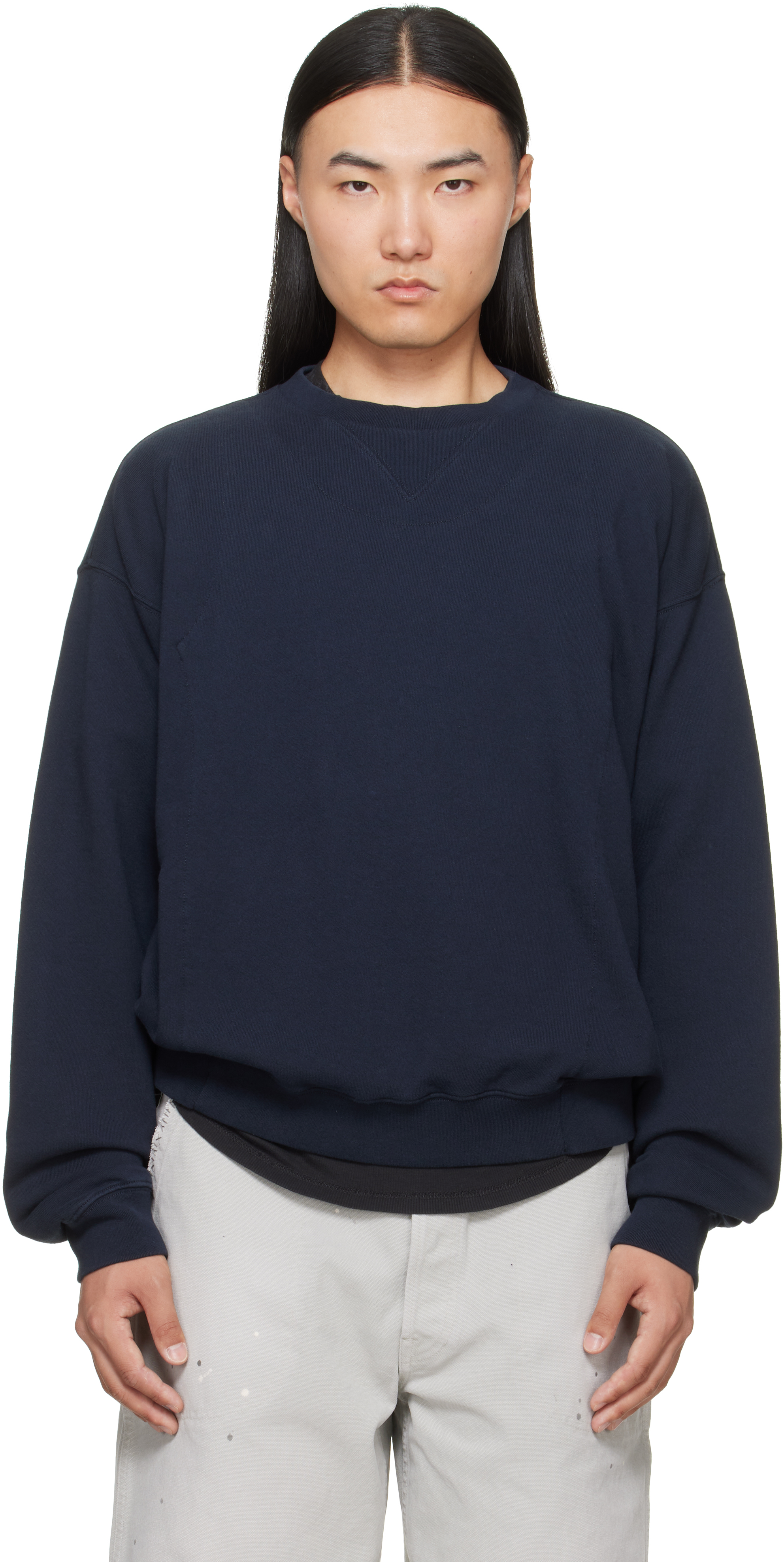 MAATEE & SONS シルク スウェットシャツ　ネイビー Maison Margiela: ネイビー Double-Layer コットン スウェットシャツ