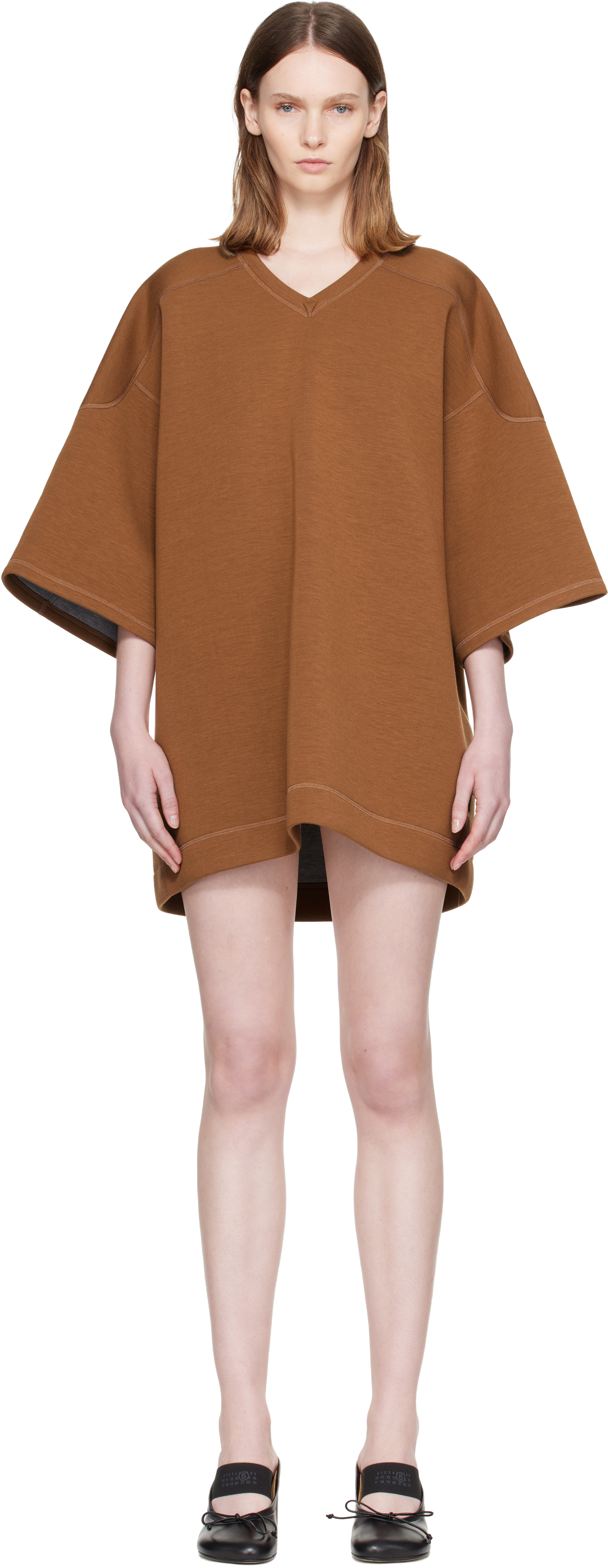極美品 Maison Margielaミニワンピース MM6 Maison Margiela: ブラウン ネオプレン ミニワンピース | SSENSE 日本