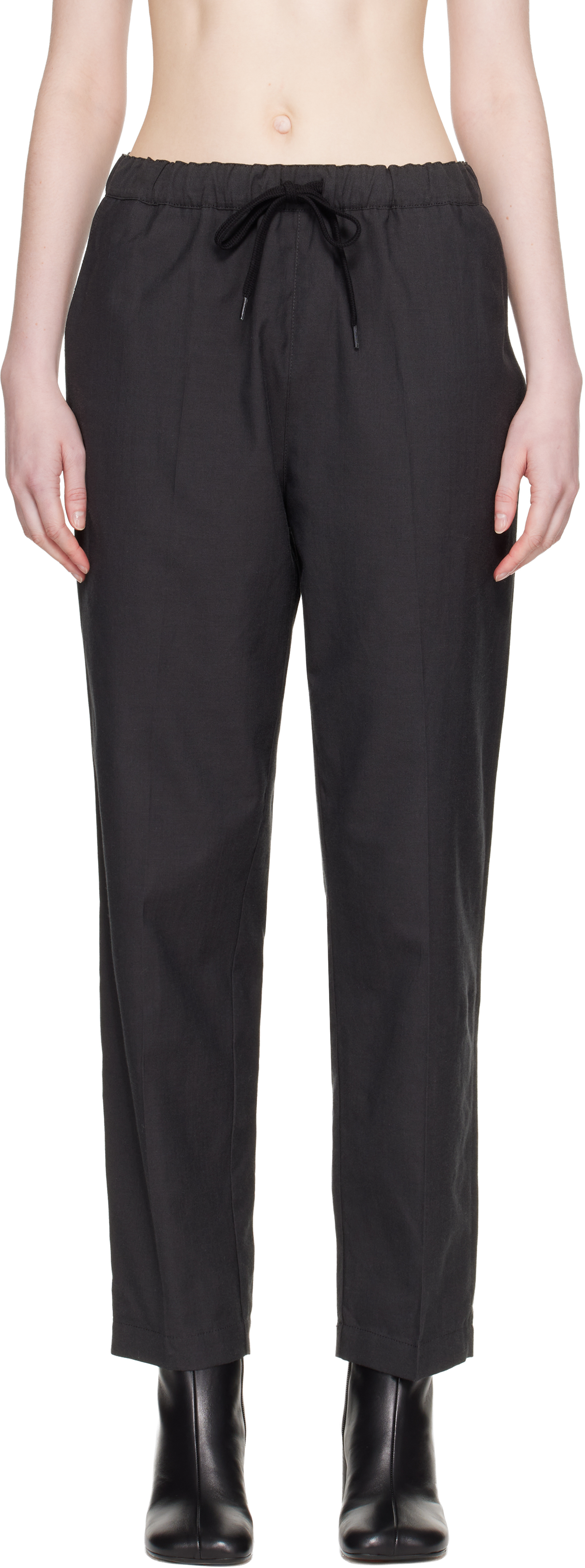 MM6 Maison Margiela: Black Wool Drawstring Trousers | SSENSE