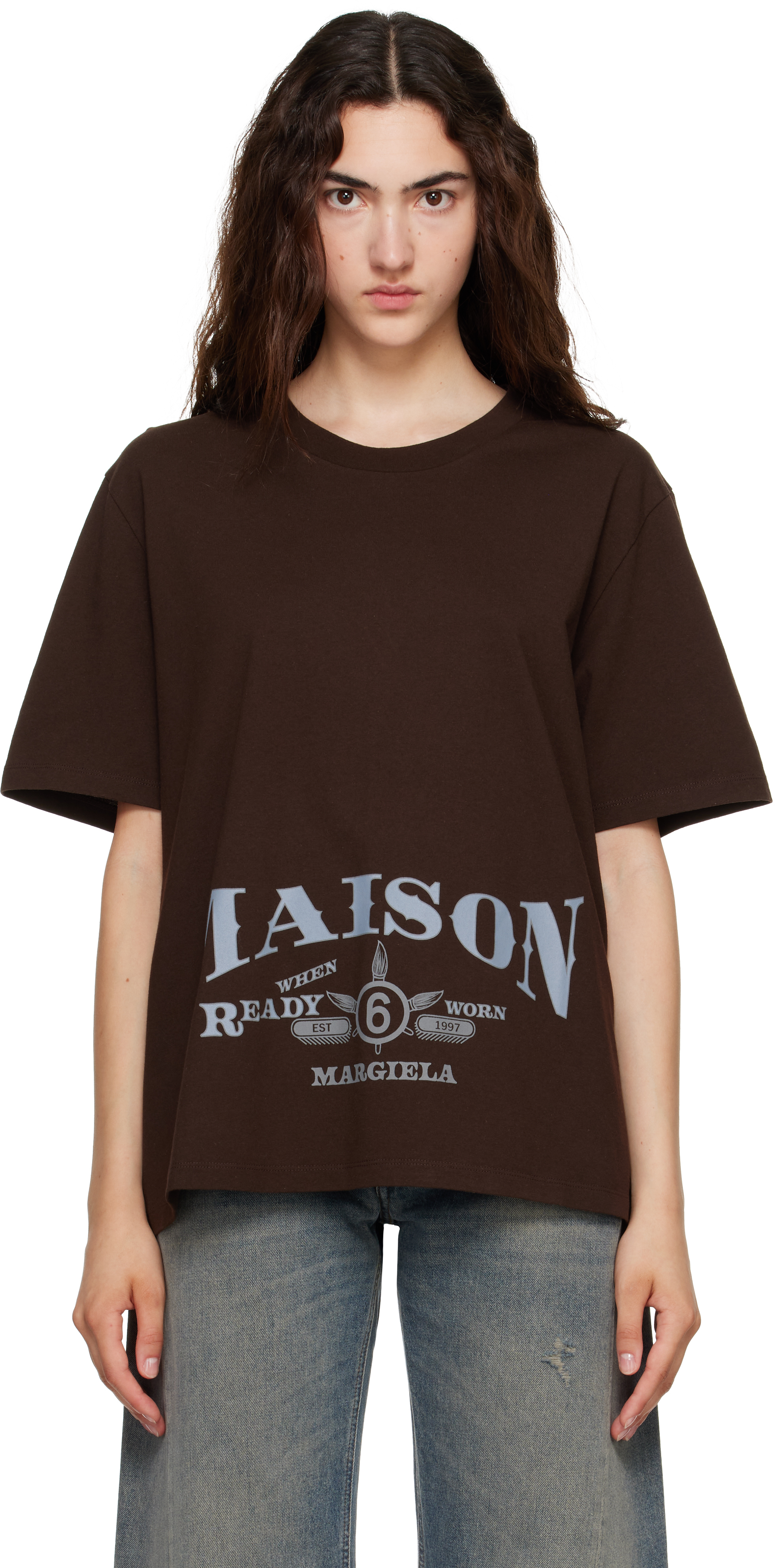 MM6 Maison Margiela: Brown Printed T-shirt | SSENSE