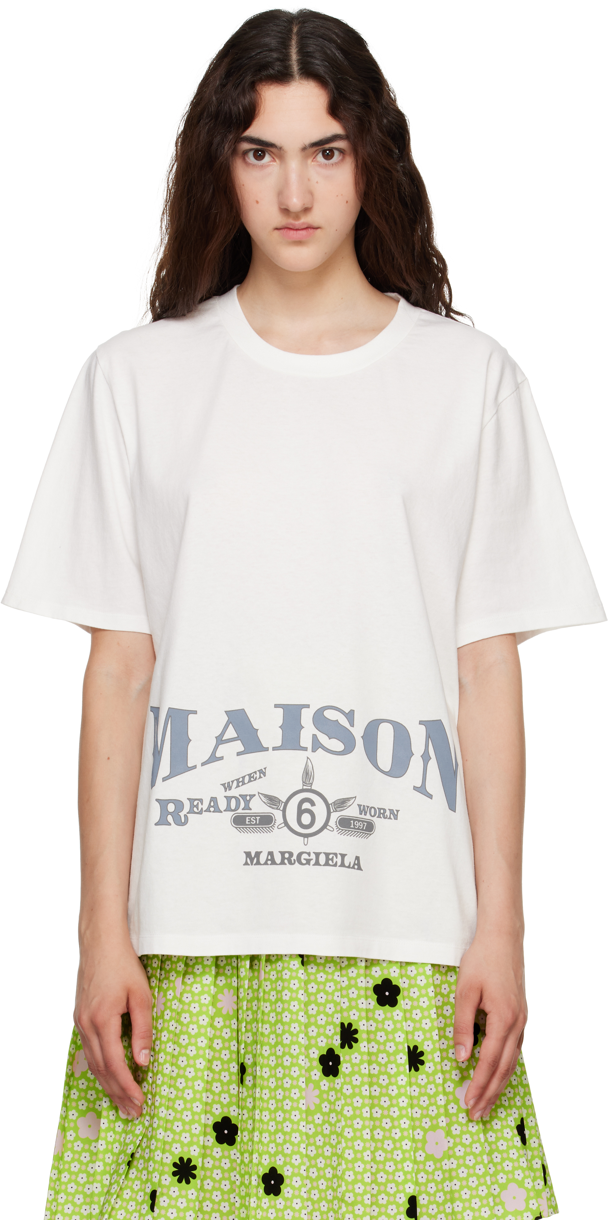 MM6 MAISON MARGIELA オフホワイト プリントTシャツ MM6 Maison Margiela: オフホワイト プリントTシャツ | SSENSE 日本