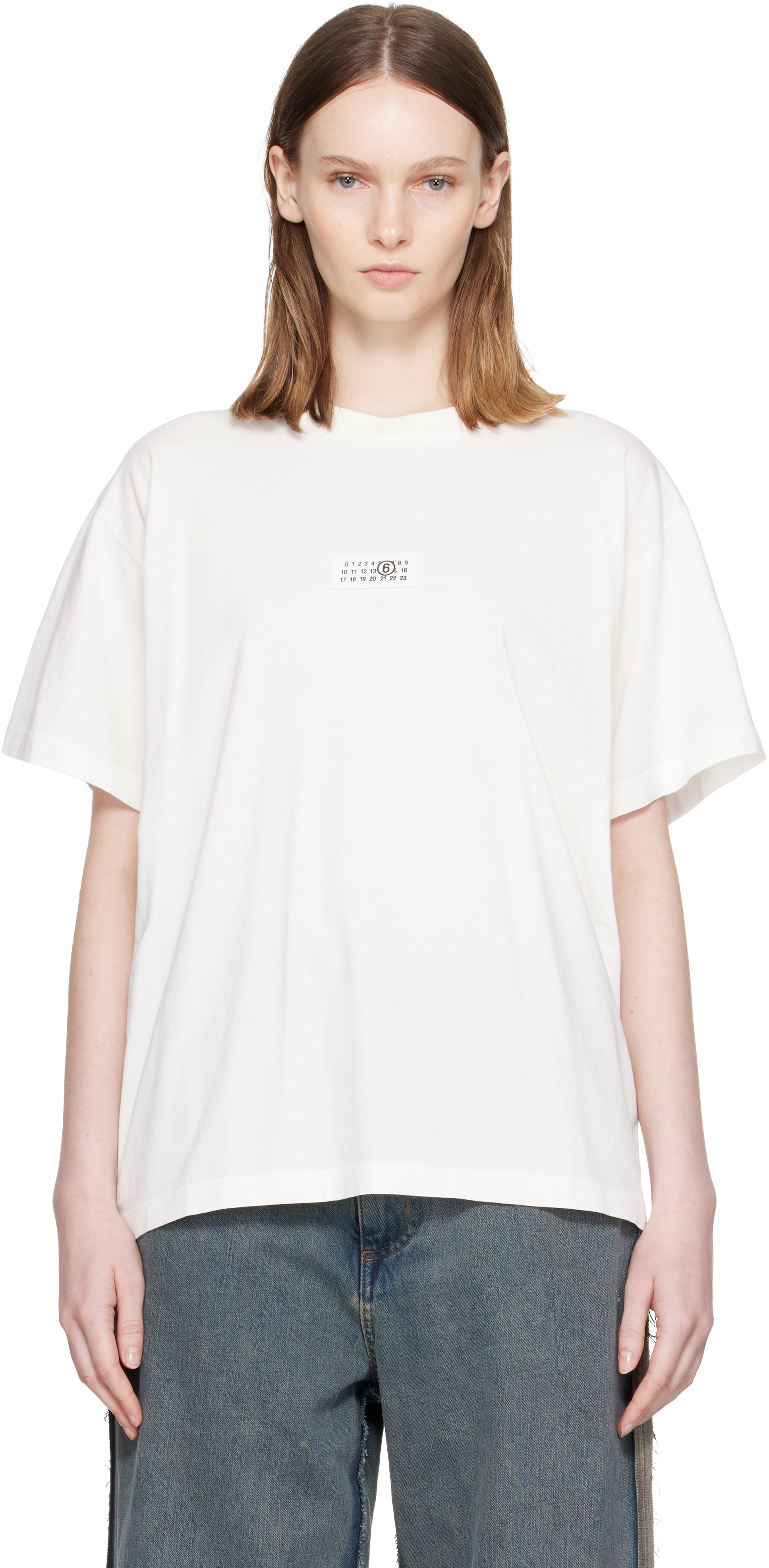 MM6 Maison Margiela: Off-White Label Cotton Jersey T-shirt | SSENSE