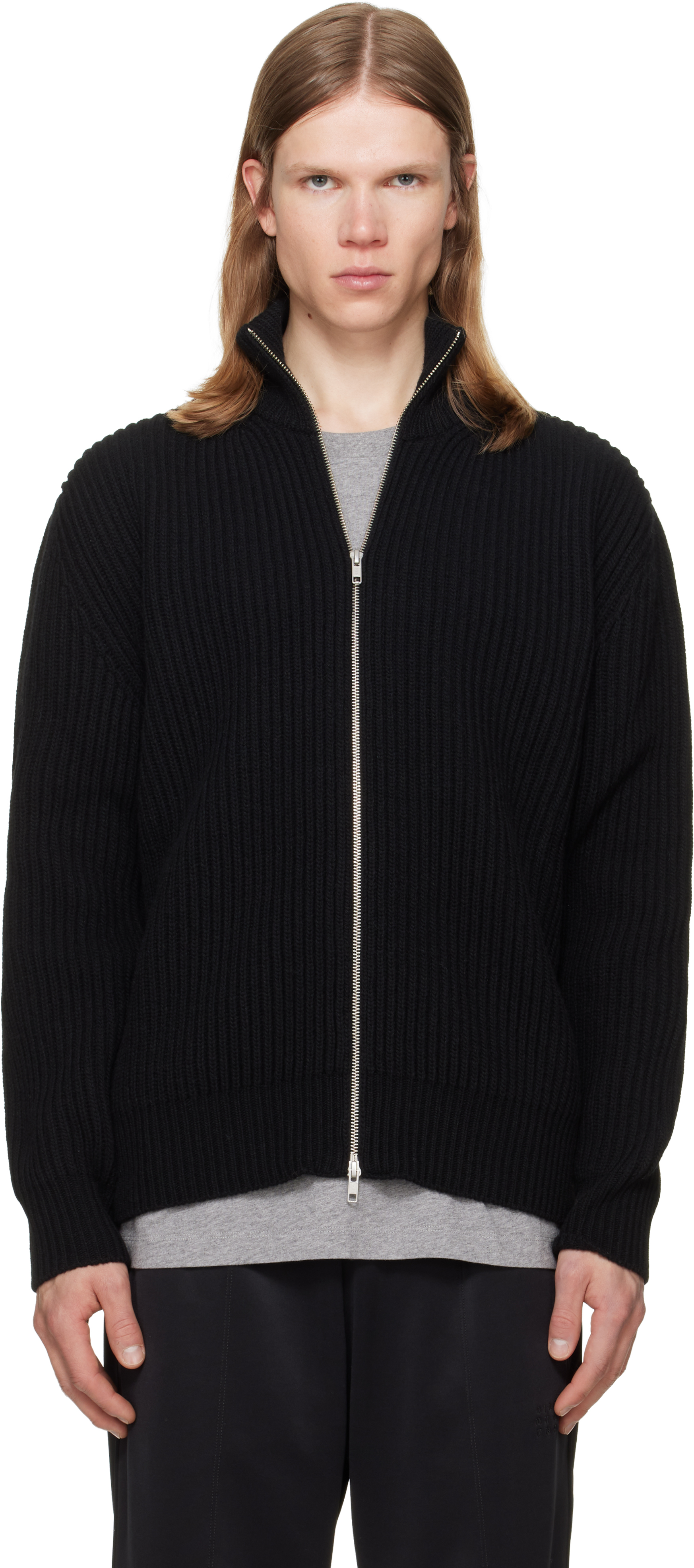 MM6 Maison Margiela: Black Ribbed Knit Jacket | SSENSE