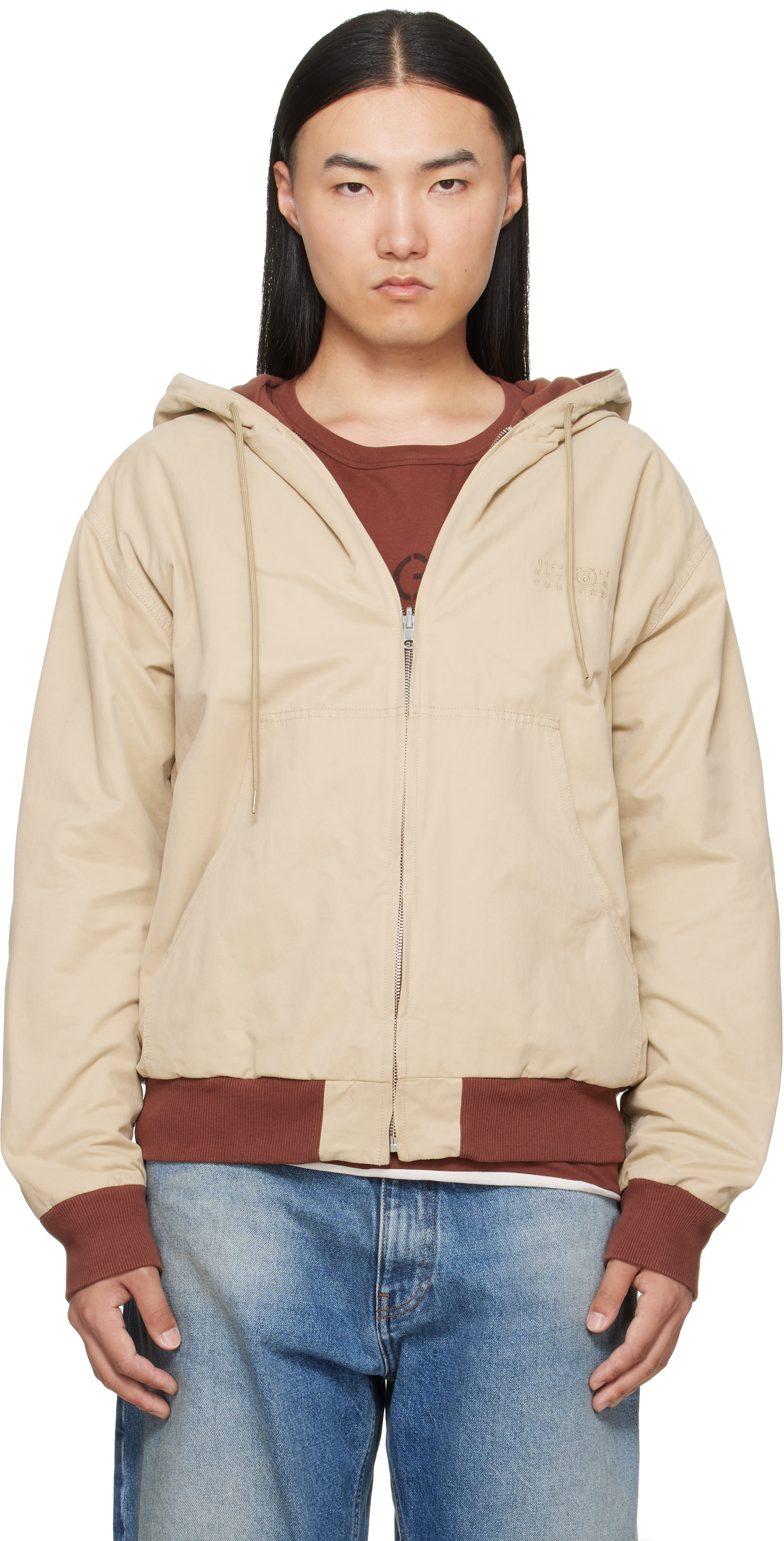 MM6 Maison Margiela: ベージュ リバーシブル フード付きジャケット
