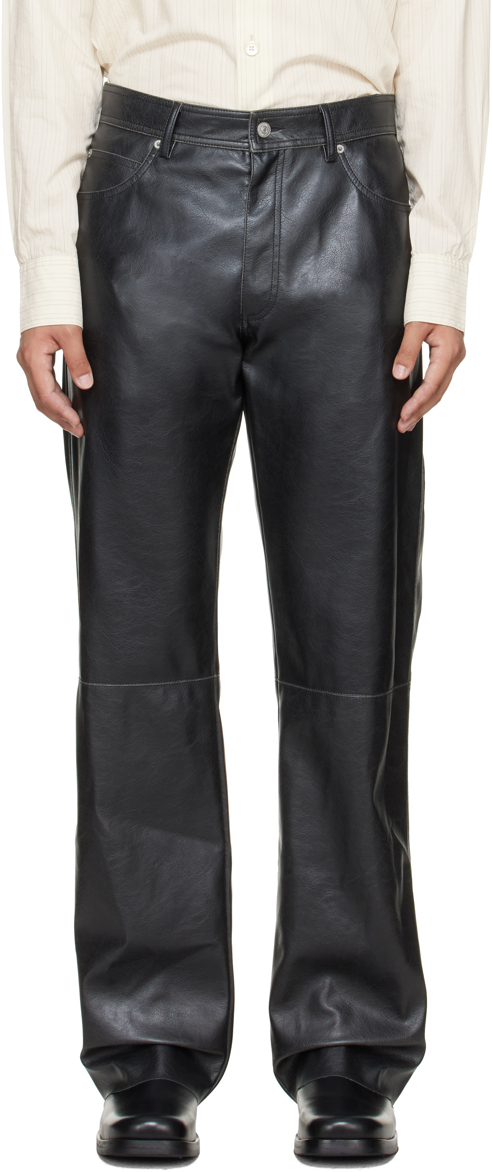 MM6 Maison Margiela: Black Faux-Leather Pants | SSENSE